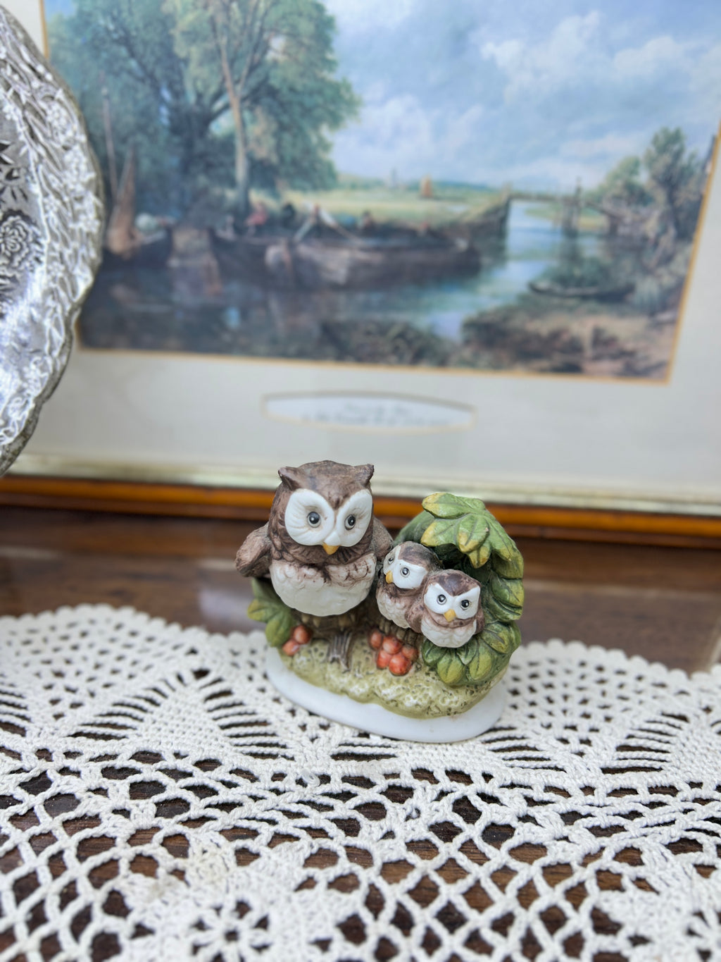 Vintage porcelain hand-painted owl figurine