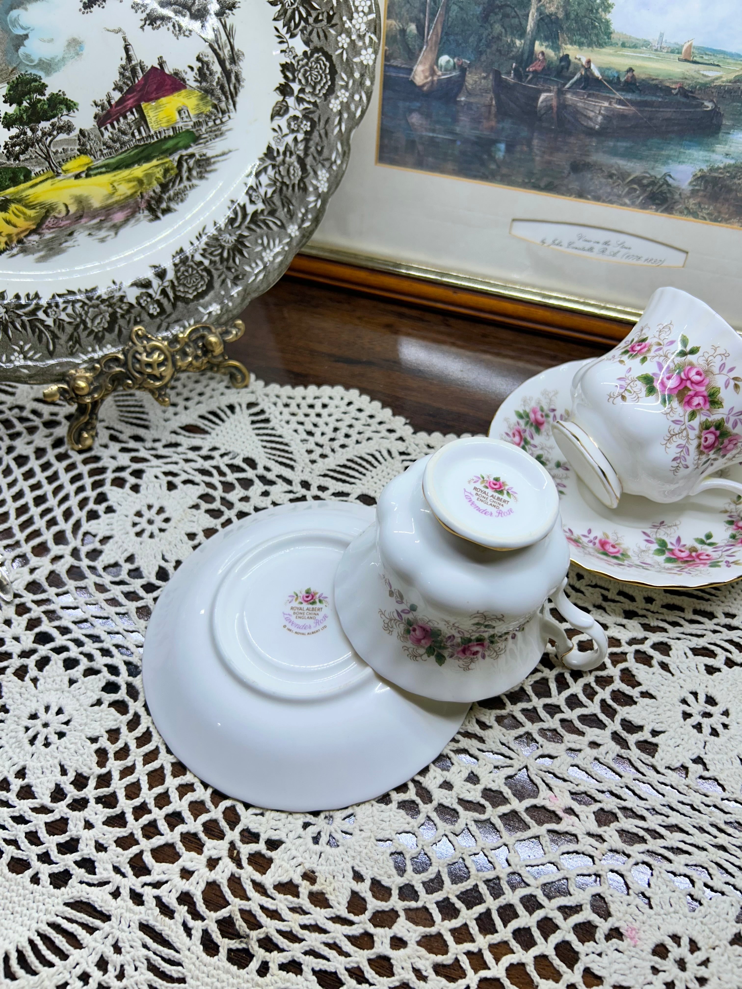 Royal Albert “Lavender Rose” tea cup and saucer set, made of fine bone china in England