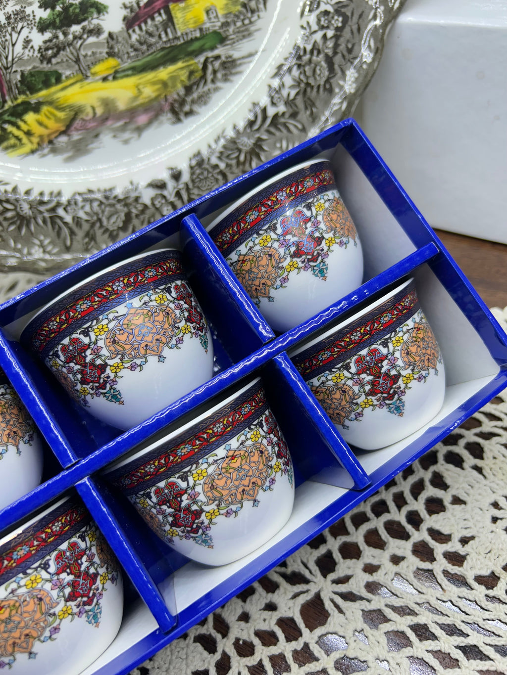 Dukkani Istanbul porcelain coffee cups featuring intricate colorful patterns — Set of 6