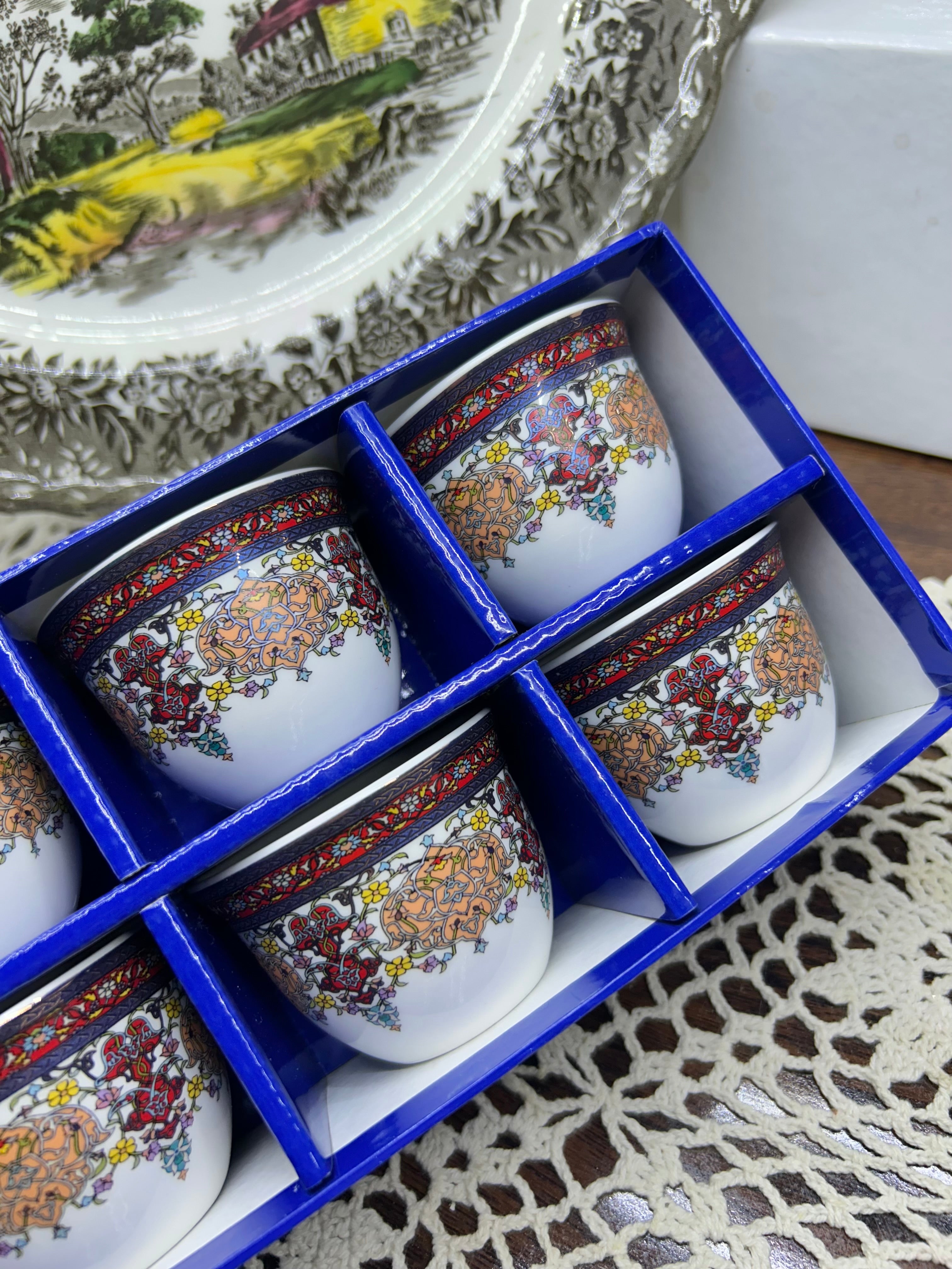 Dukkani Istanbul porcelain coffee cups featuring intricate colorful patterns — Set of 6