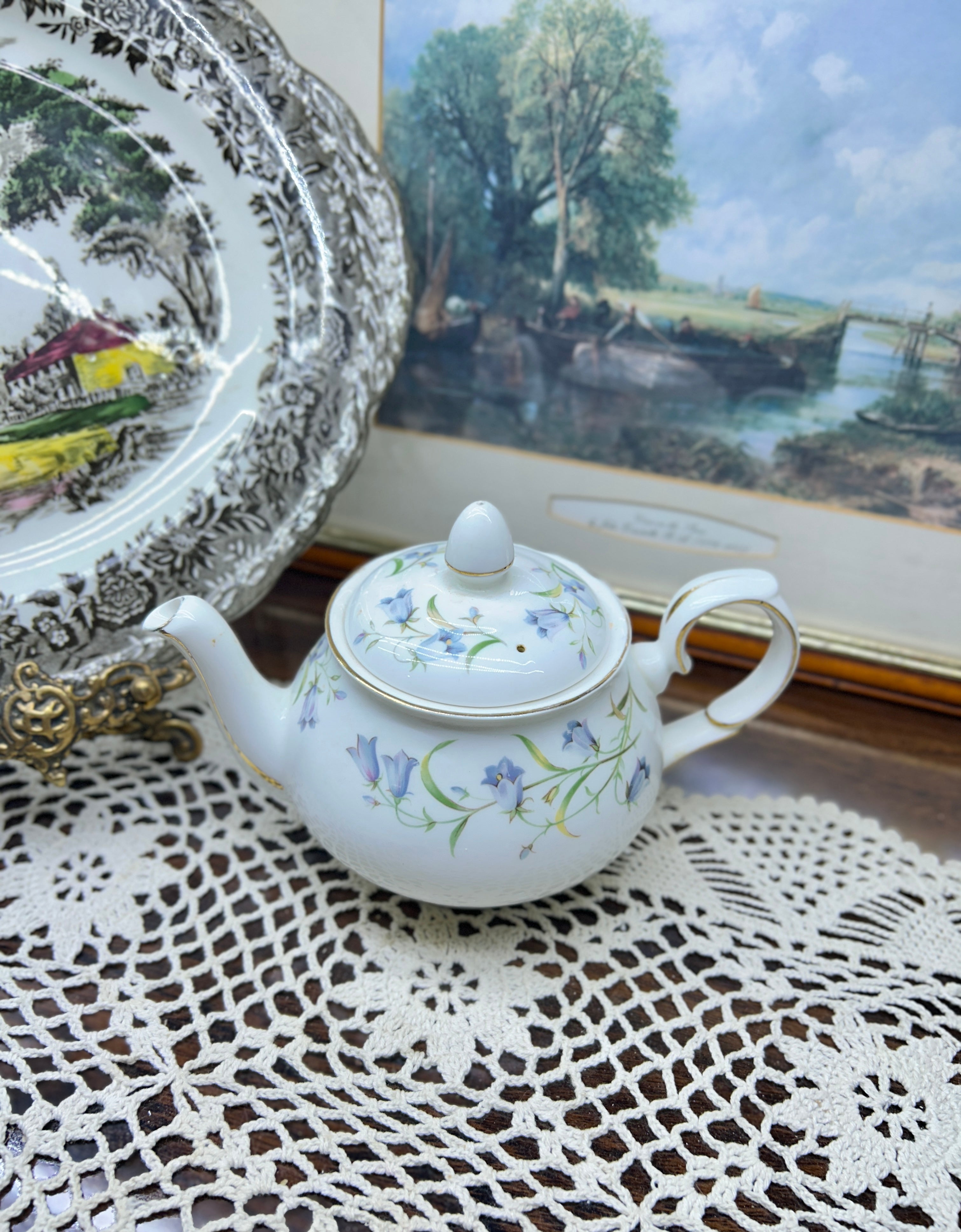 Vintage DUCHESS HAREBELL TEAPOT with gold rim l Fine Bone China