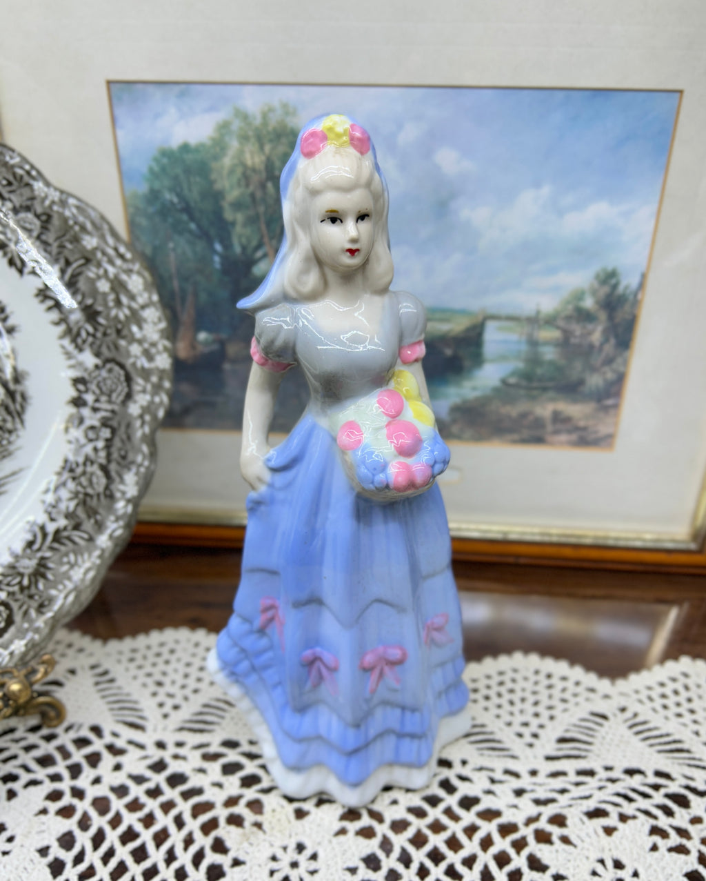 Vintage hand-painted porcelain Crinoline Lady figurine — JAPAN