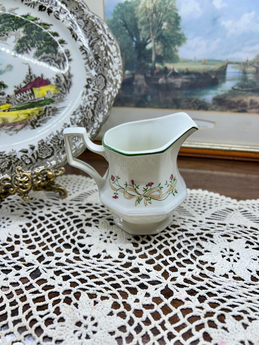ETERNAL BEAU JOHNSON Brothers China ~ Pink Ribbons Milk Jug / Creamer