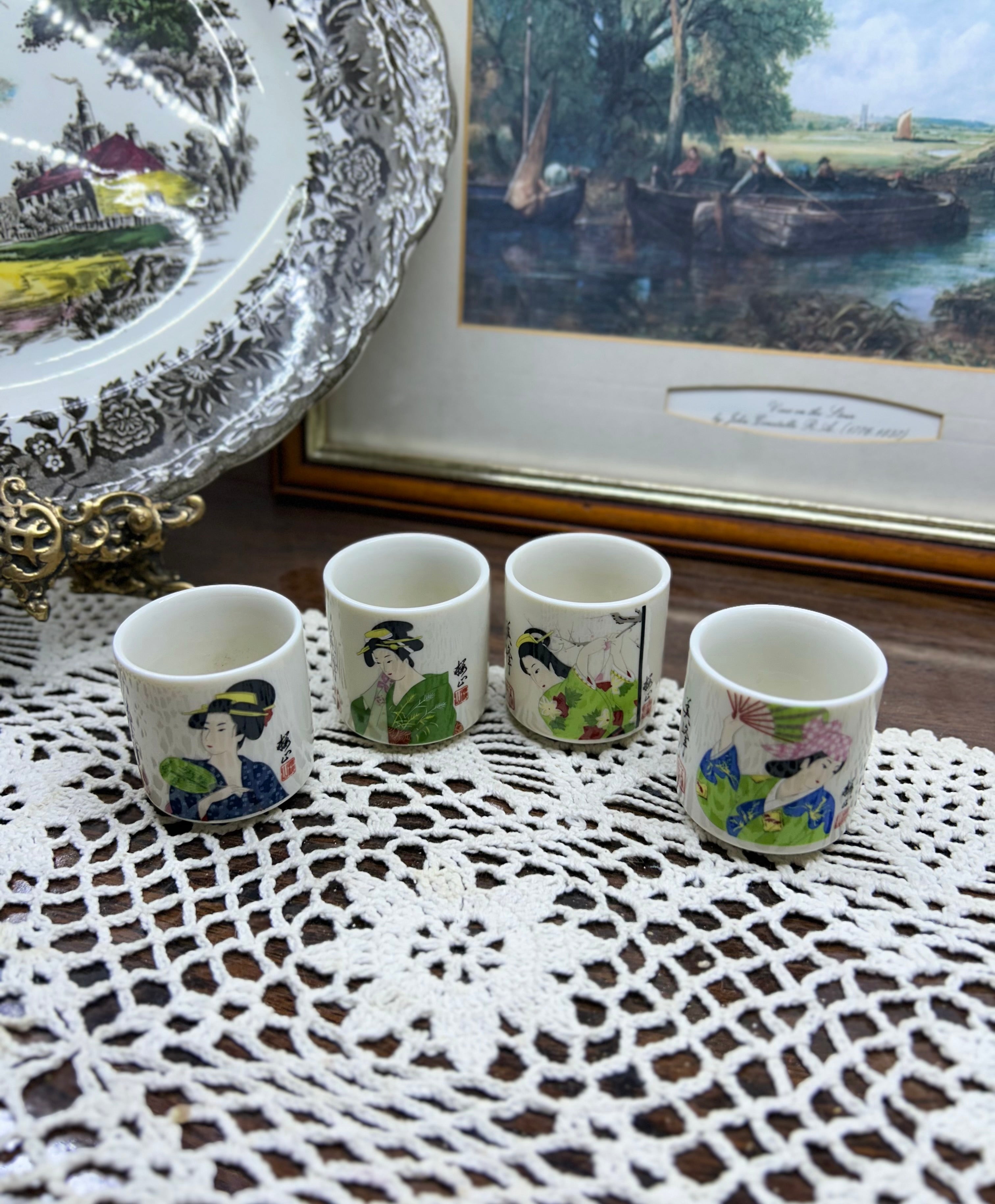 Vintage Japanese hand-painted geisha egg cups