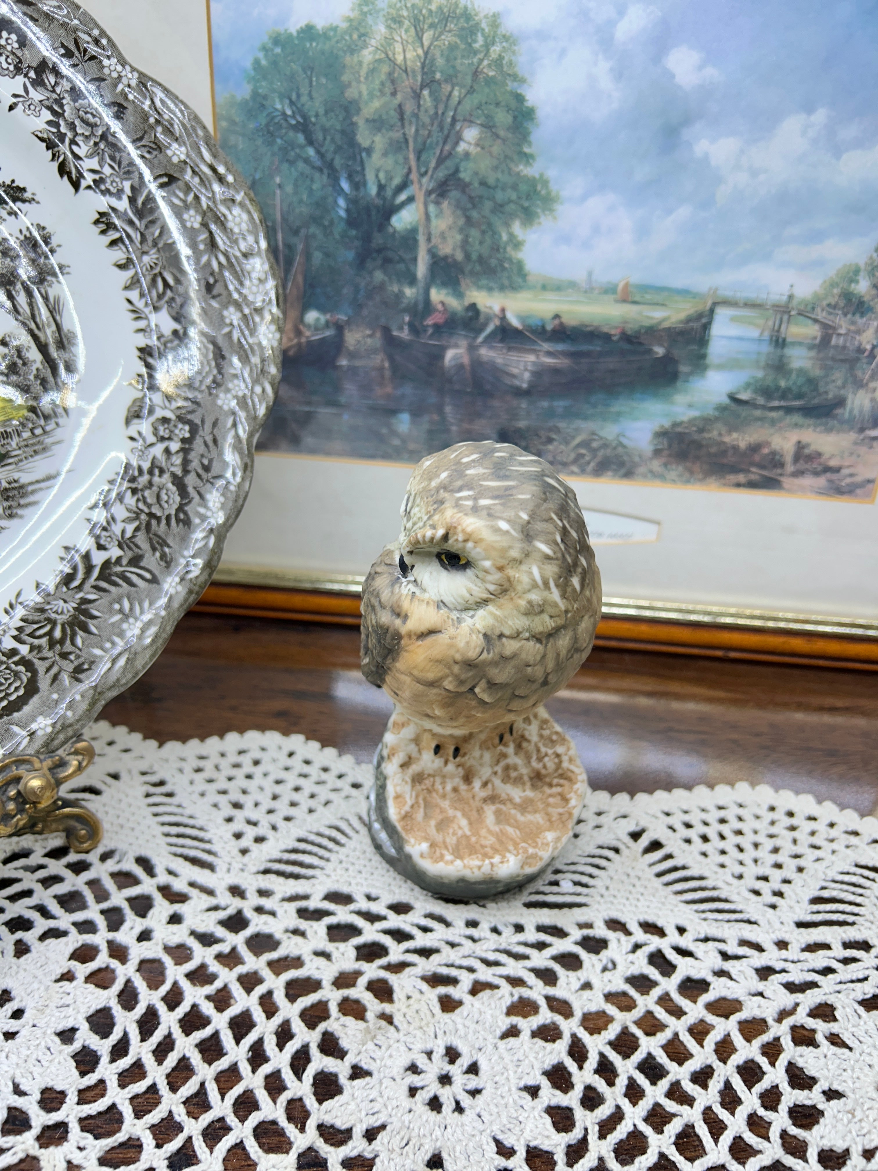 Vintage hand painted owl figurine 5”
