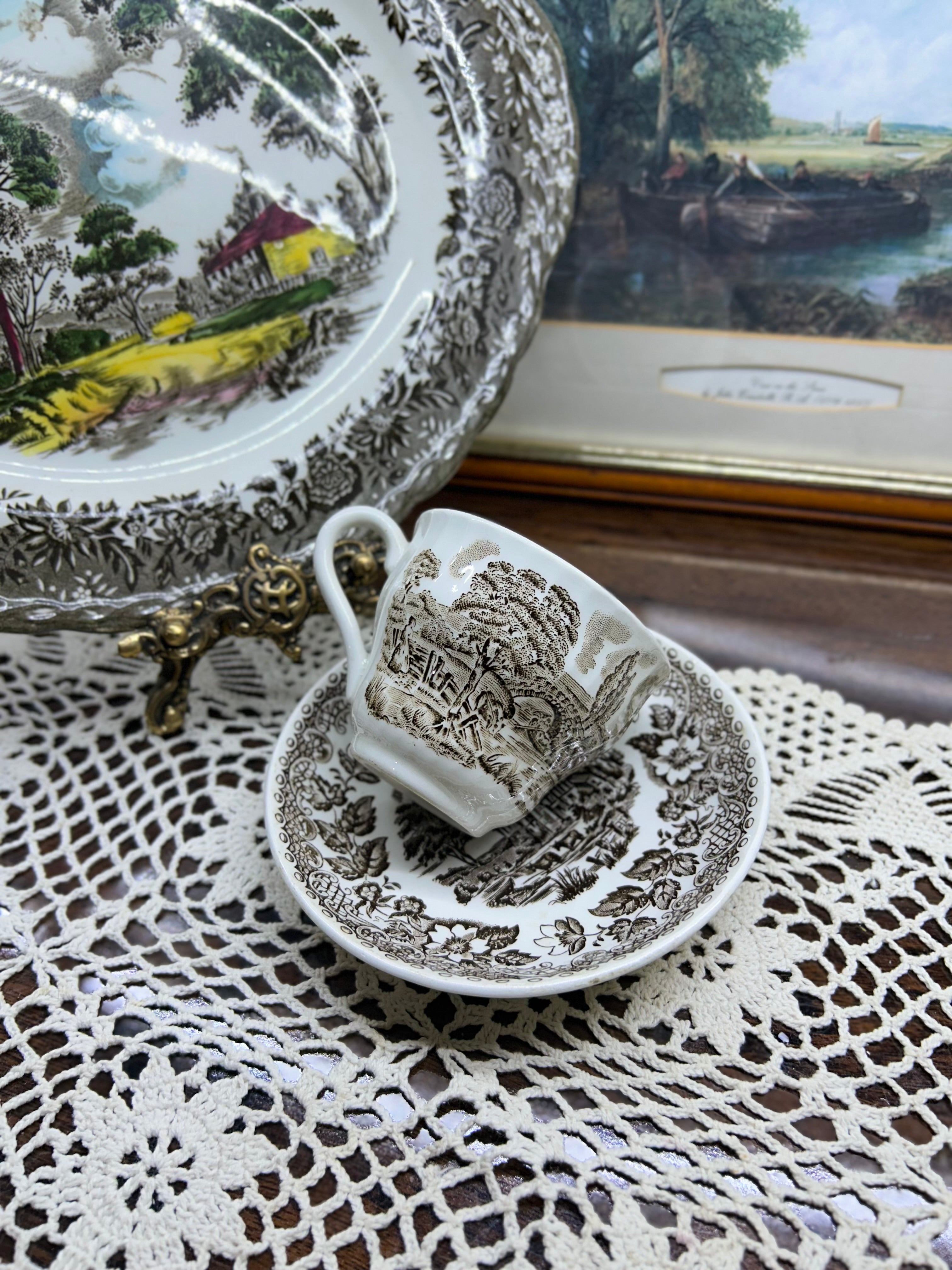 vintage teacup and saucer set is from the "Royal Mail" collection, produced by Myott in Staffordshire