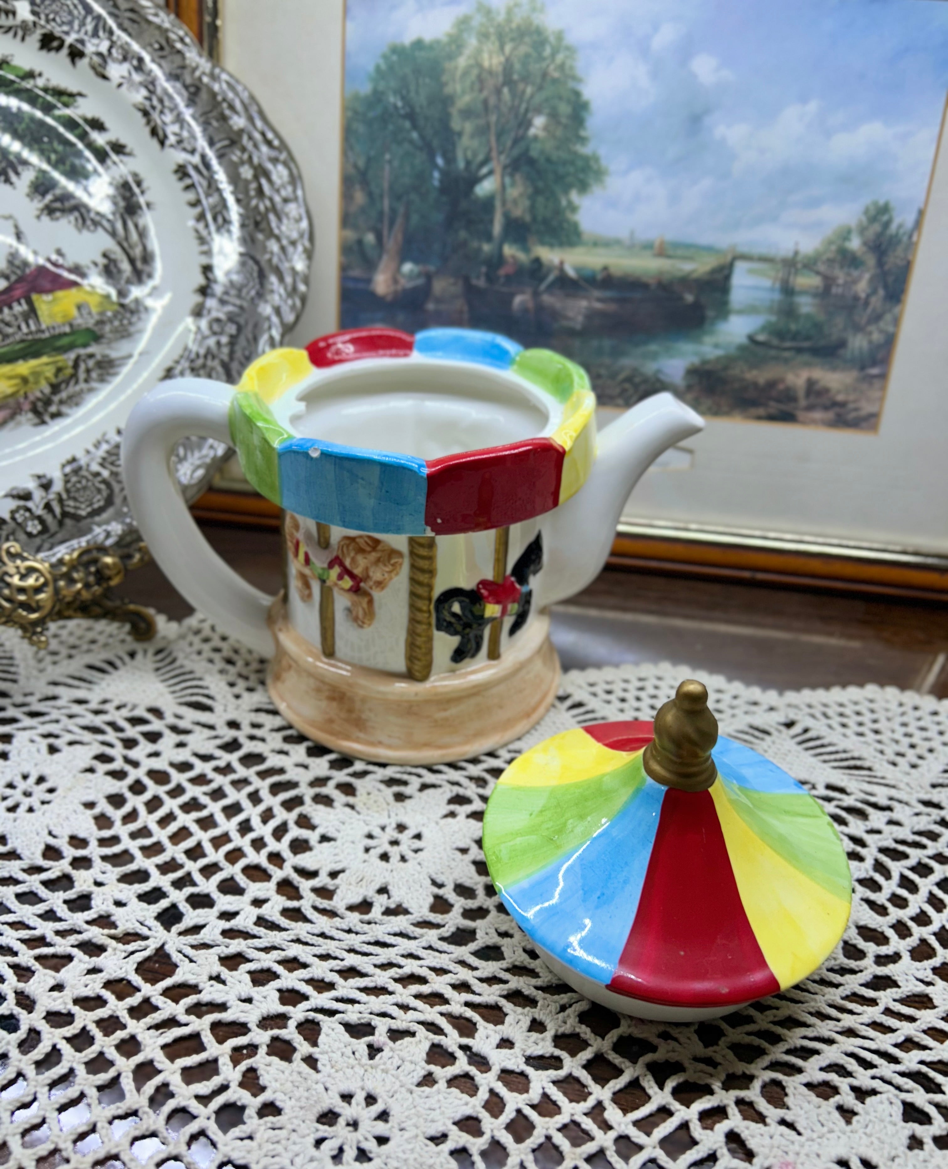 Leonardo Collection Carousel Teapot |Vintage Ceramic| Whimsical & Rare
