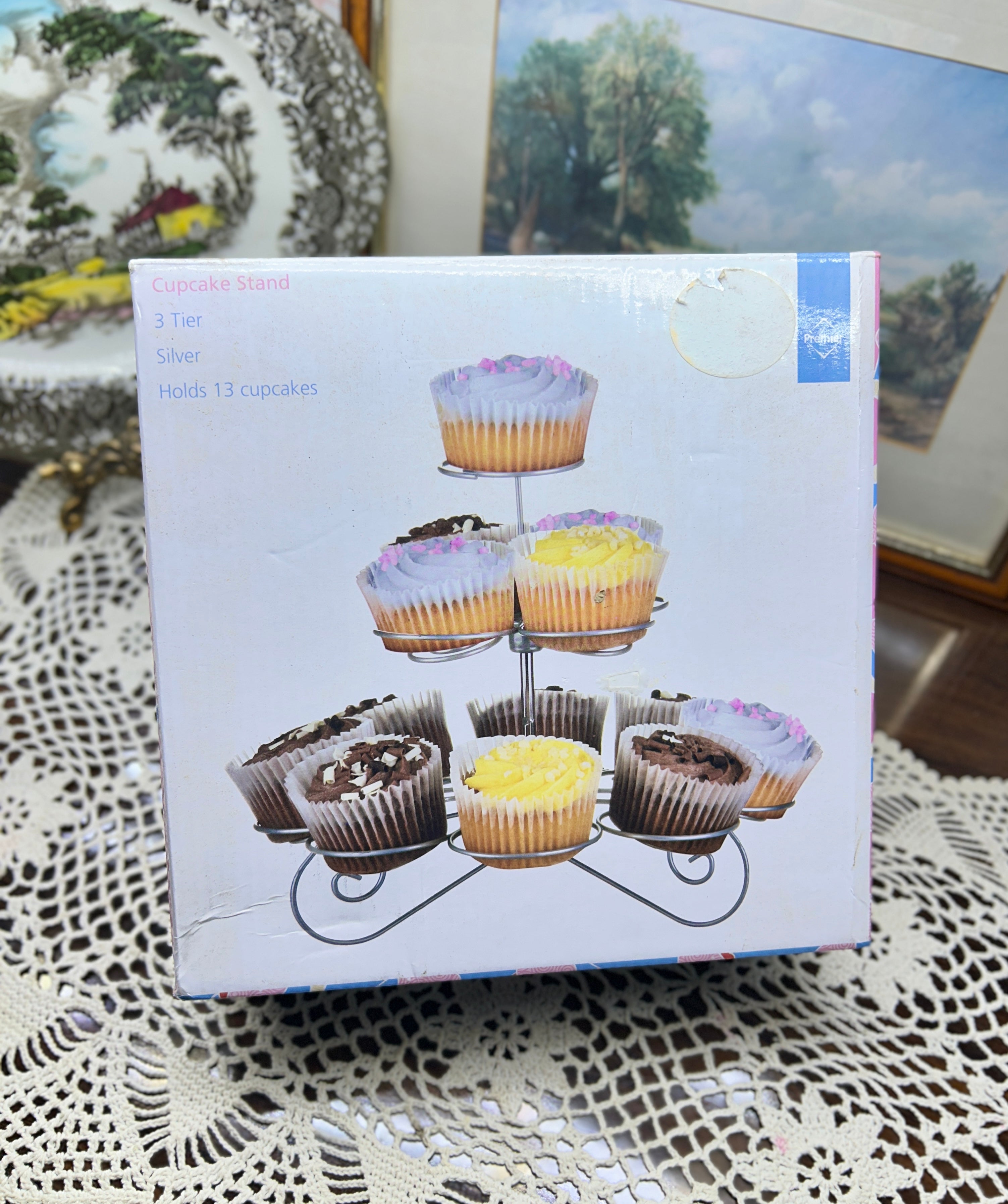 Premier Housewares 3-tier silver cupcake — boxed