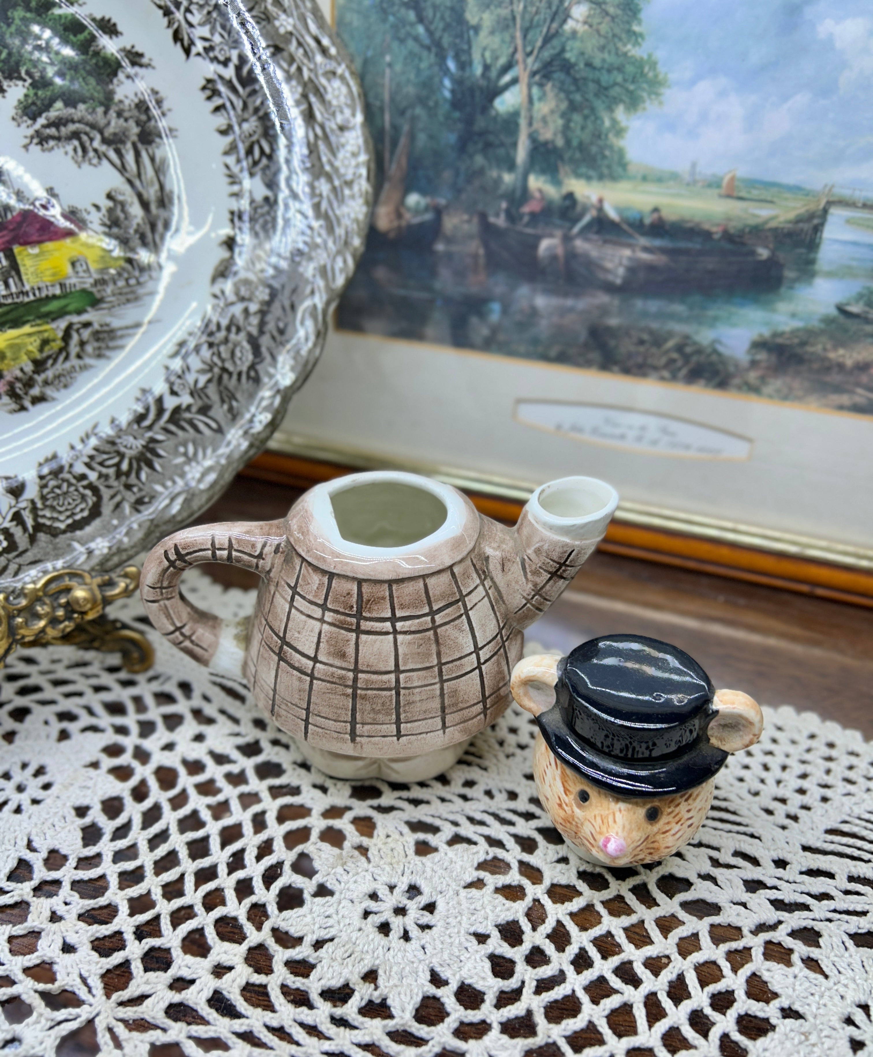 Vintage Novelty Decorative Teapot “MR MOUSE” in Top Hat Suit and Tie