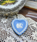 Vintage blue Wedgwood Jasperware heart-shaped trinket dish — with white classical relief figures.