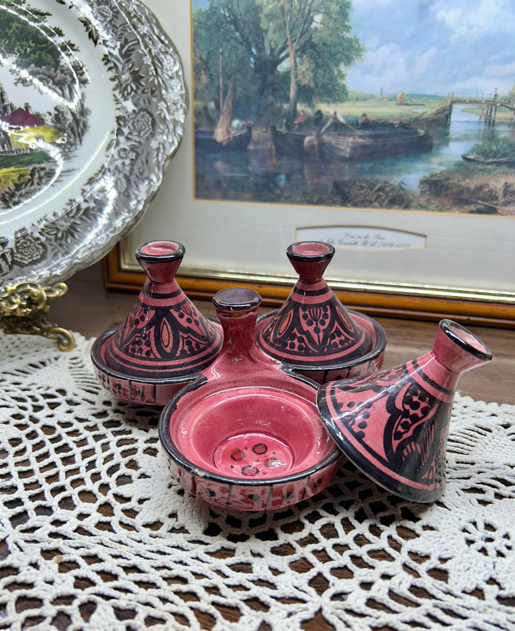 Moroccan triple tangine| hand-painted spice or condiments holder