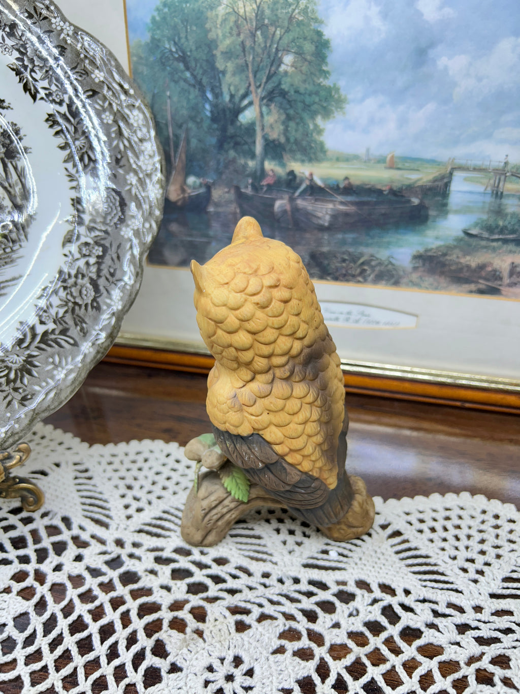 Vintage hand-painted owl figurine 5”