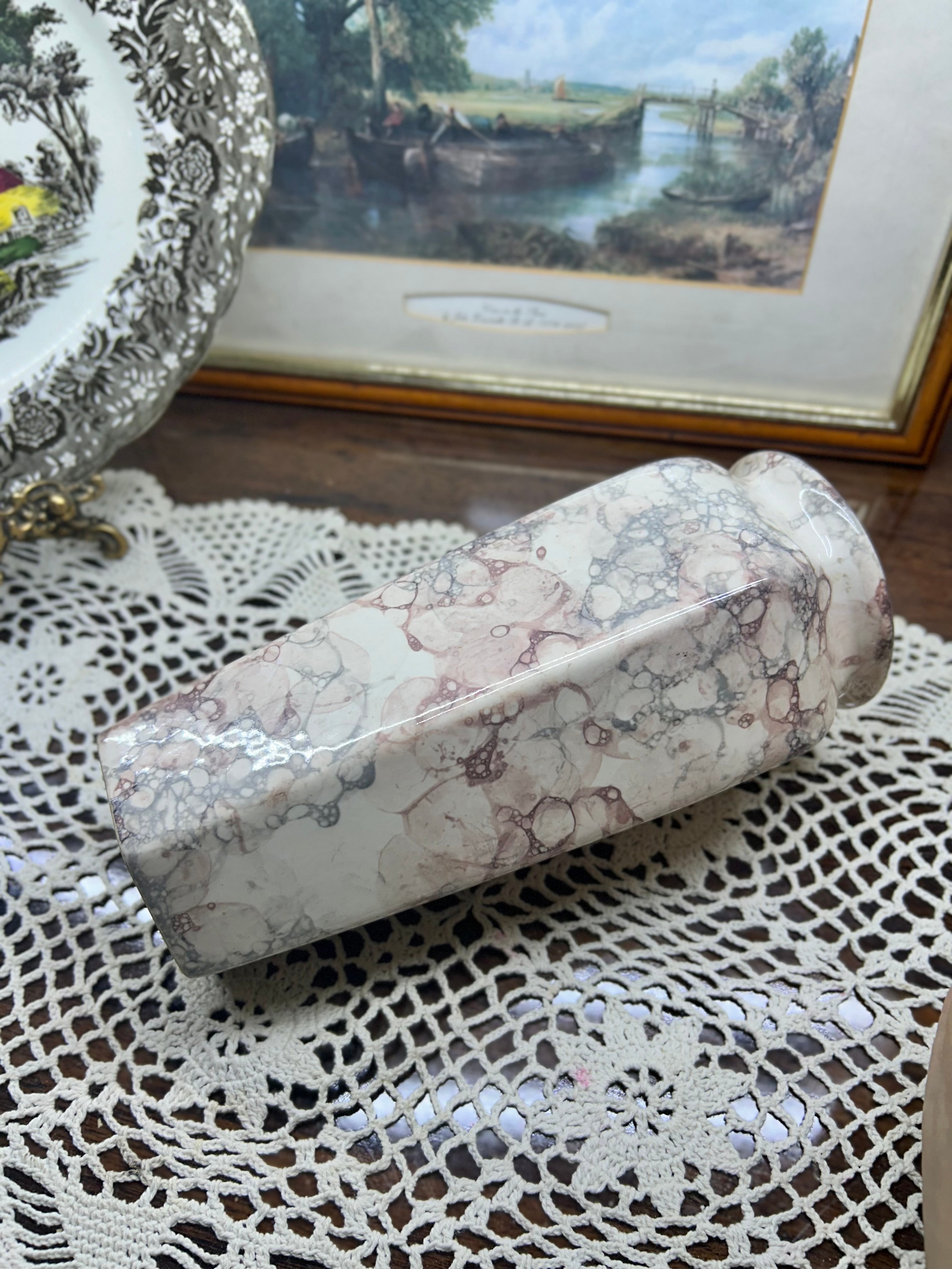 Vintage ceramic vase featuring a unique marbled or bubble-glaze pattern