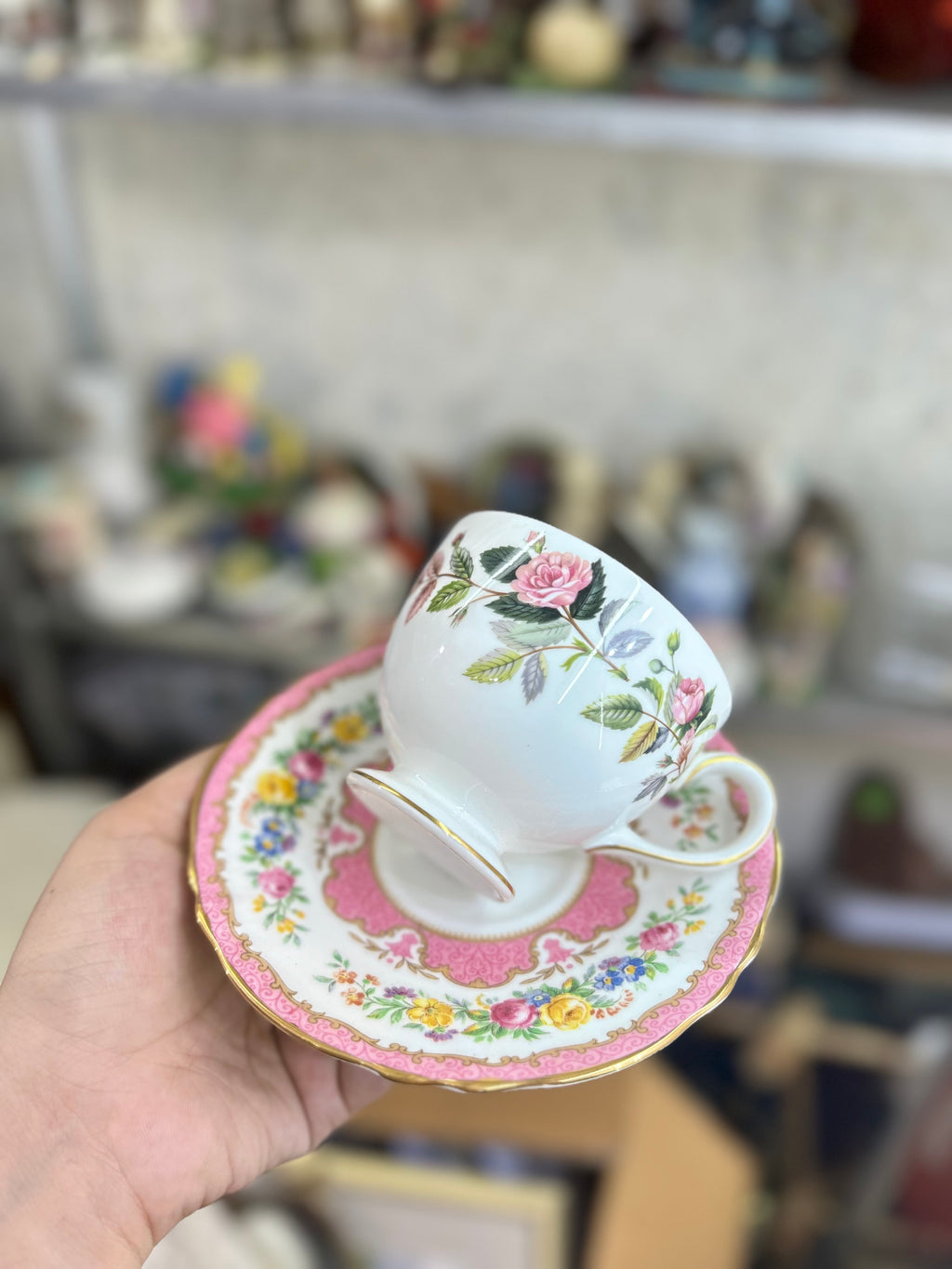 vintage Wedgwood Hathaway Rose footed teacup and saucer set —England
