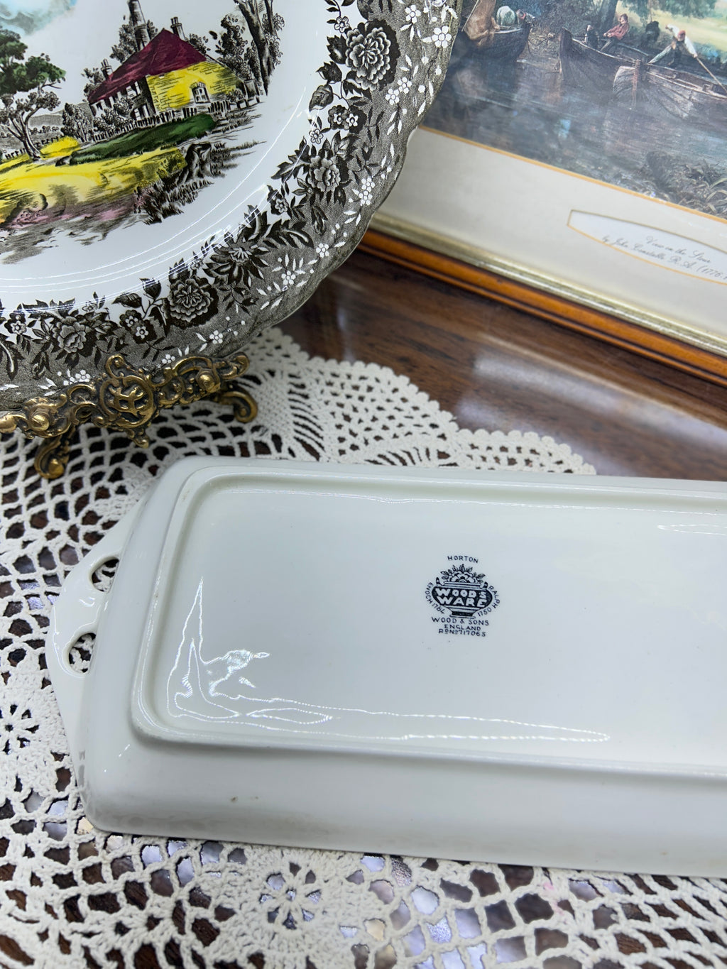 WOOD & SONS’s rectangular dish featuring a rope pattern with ornate handles 14”