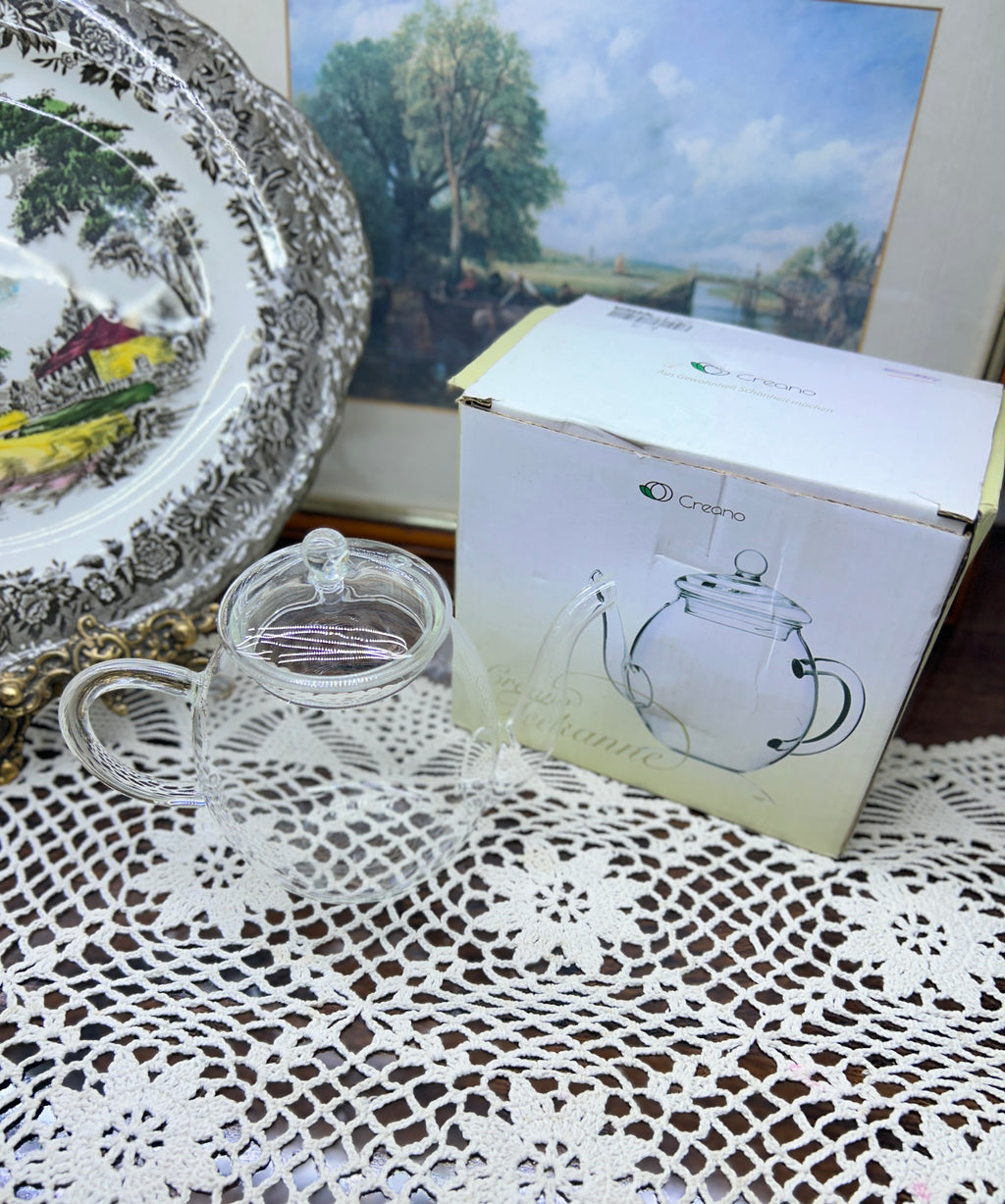 Creano brand 500ml glass teapot designed for blooming tea — boxed