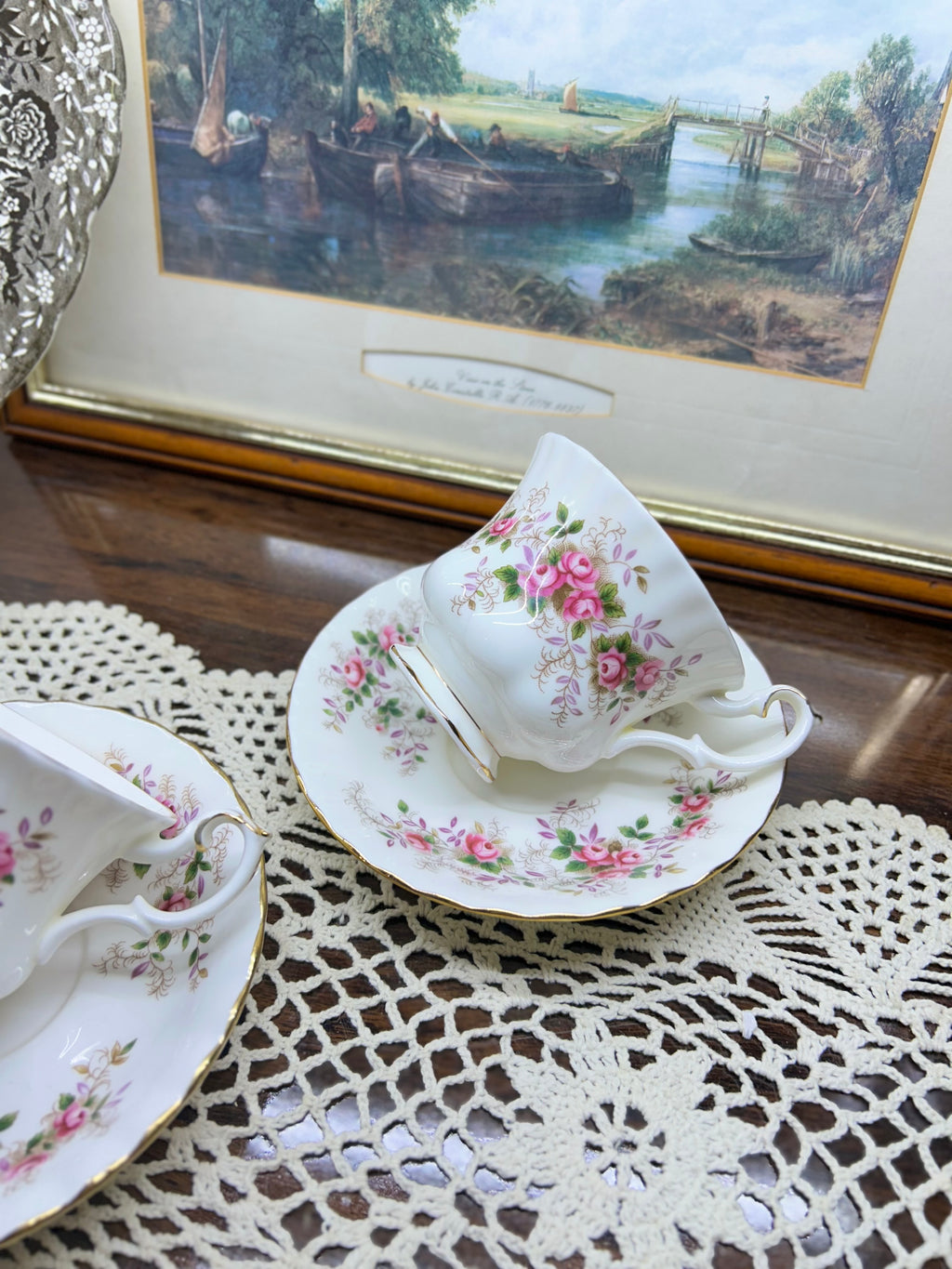 Royal Albert “Lavender Rose” tea cup and saucer set, made of fine bone china in England