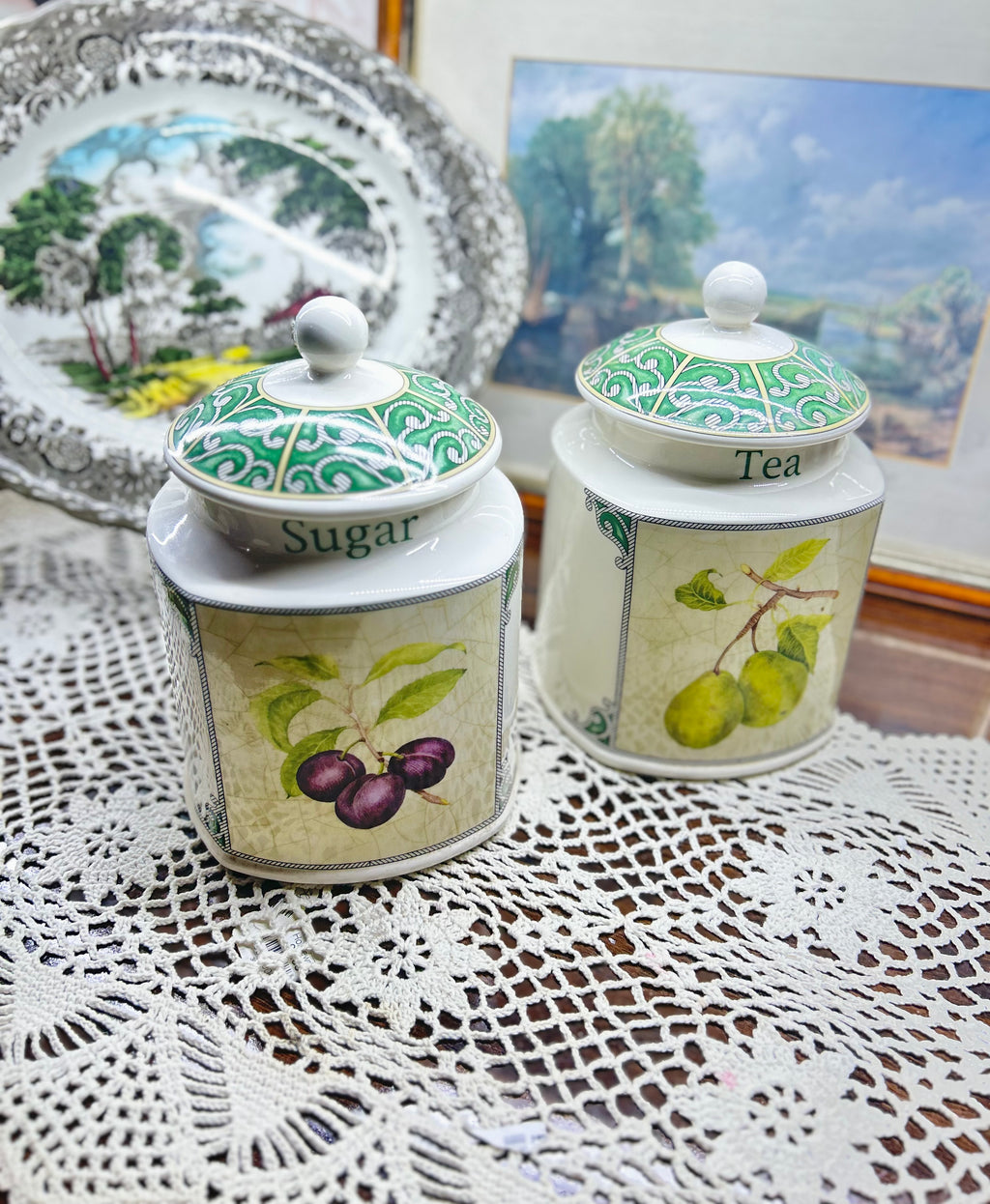 Arthur Wood England "Orchard Fruit" collectible kitchen storage jars — Set of 2 England