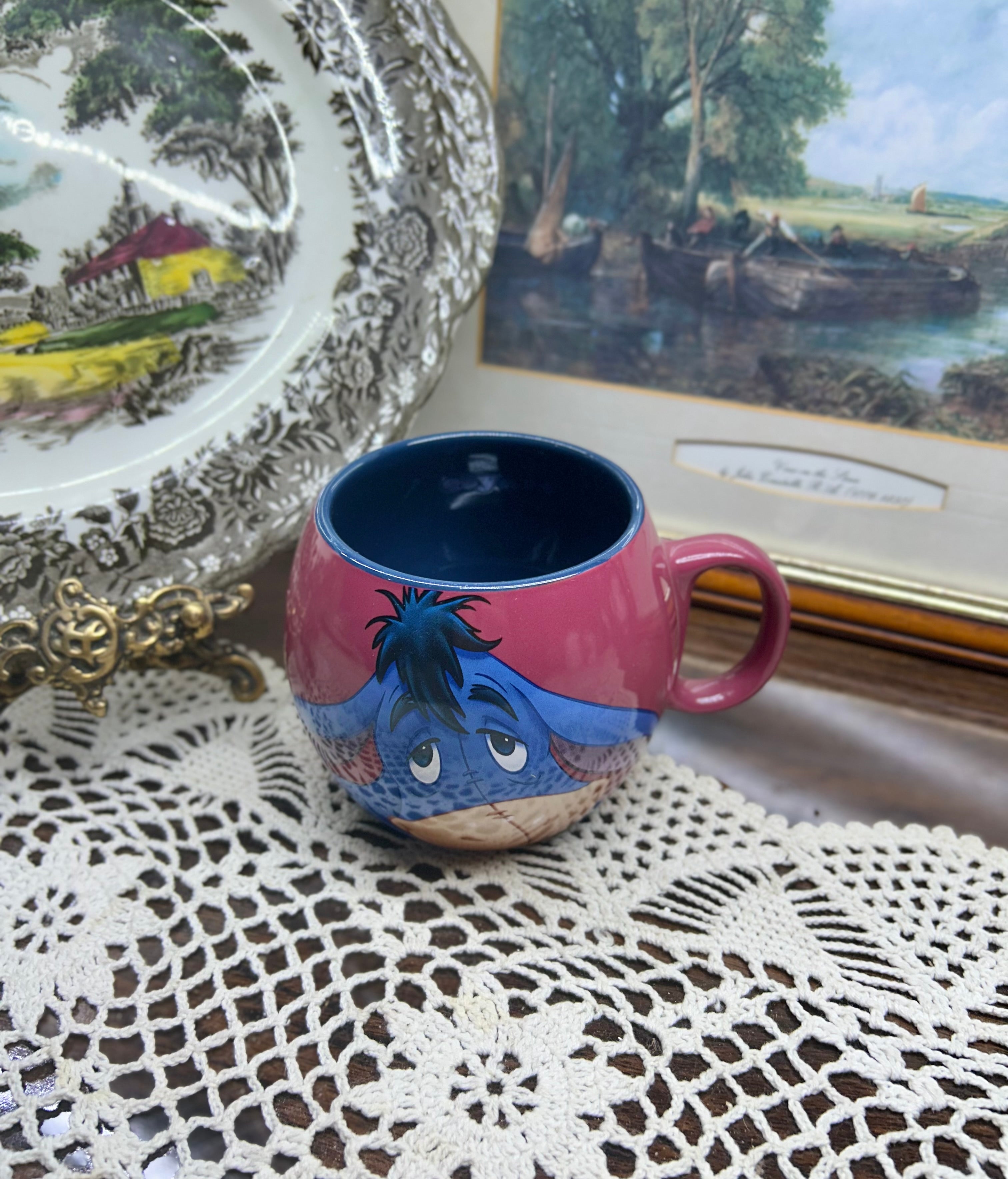 Disney Winnie the Pooh Eeyore barrel-shaped mug with a dark blue interior