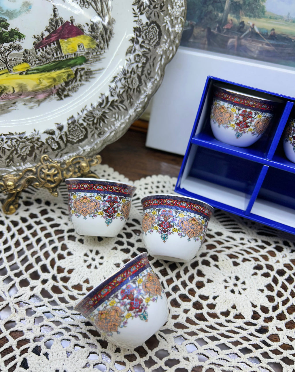 Dukkani Istanbul porcelain coffee cups featuring intricate colorful patterns — Set of 6
