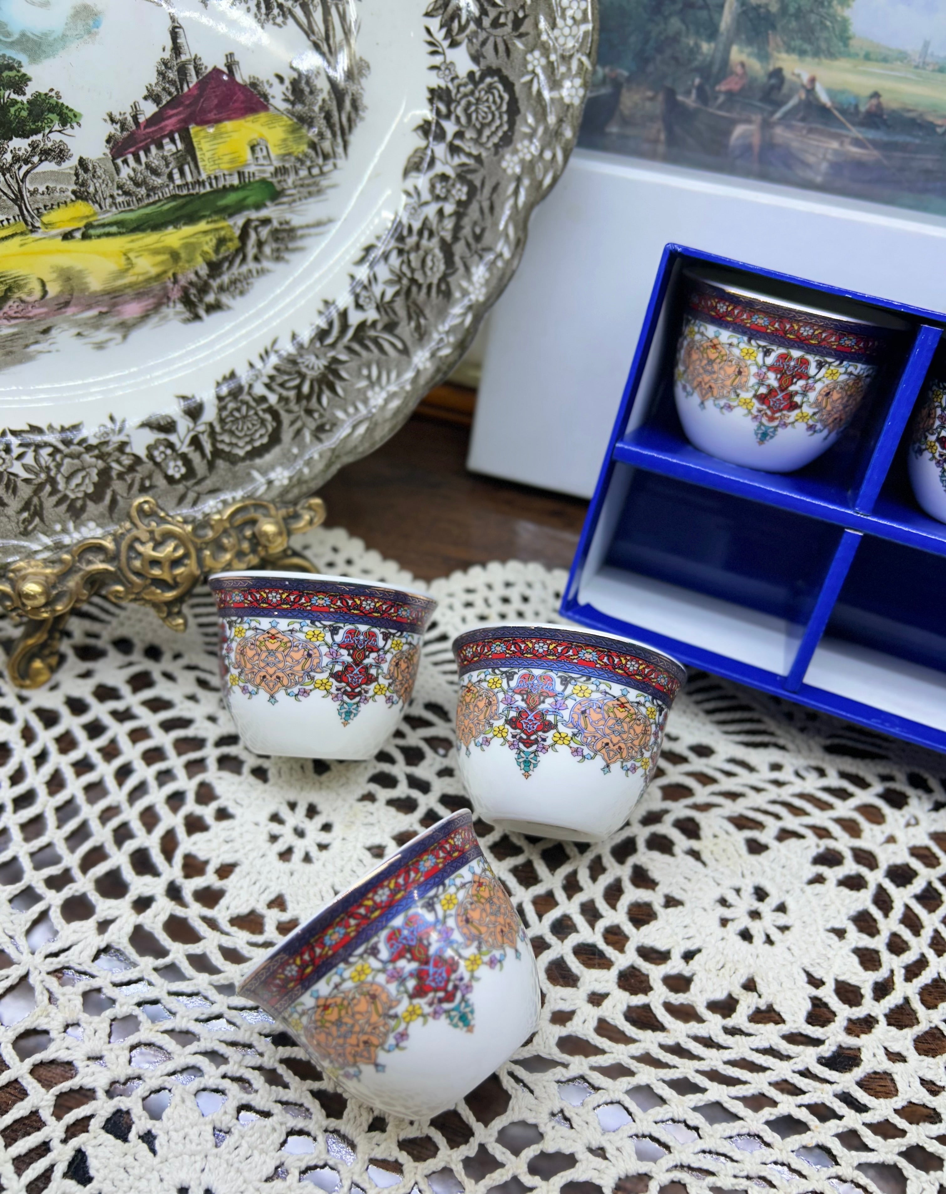 Dukkani Istanbul porcelain coffee cups featuring intricate colorful patterns — Set of 6