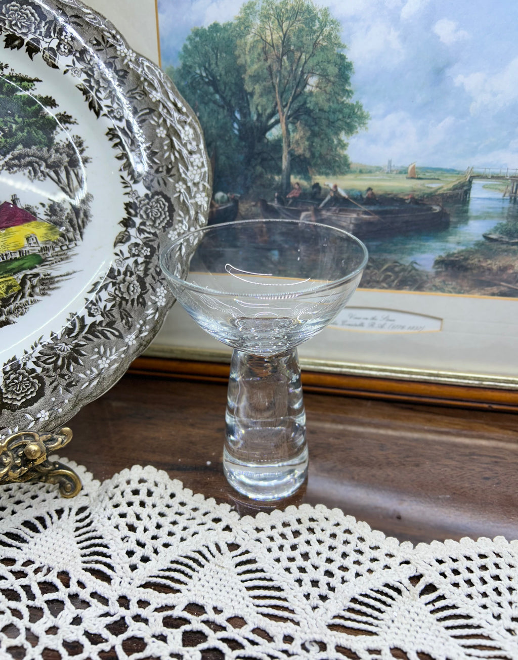 Clear hand-blown glass floating candle holder