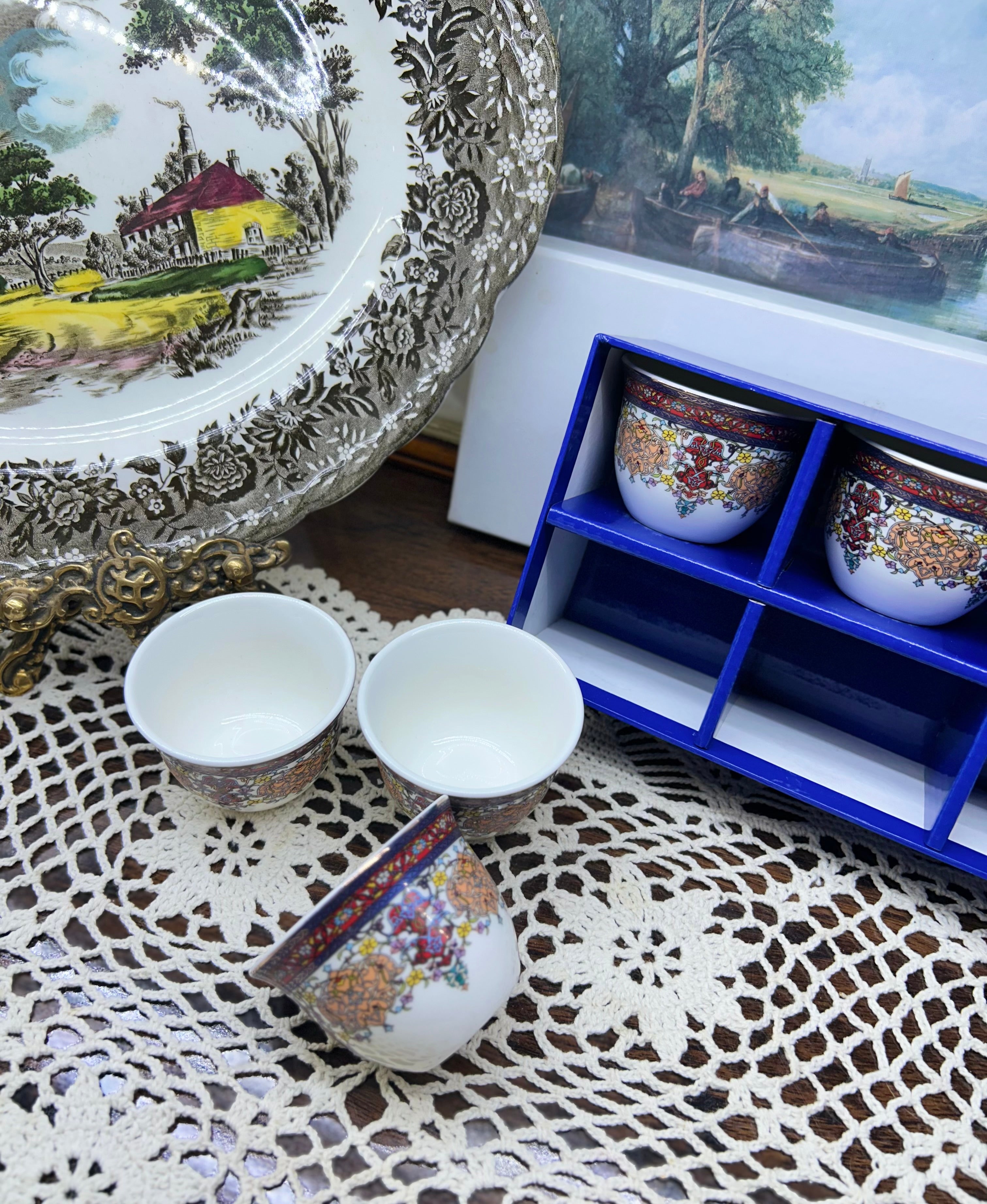 Dukkani Istanbul porcelain coffee cups featuring intricate colorful patterns — Set of 6
