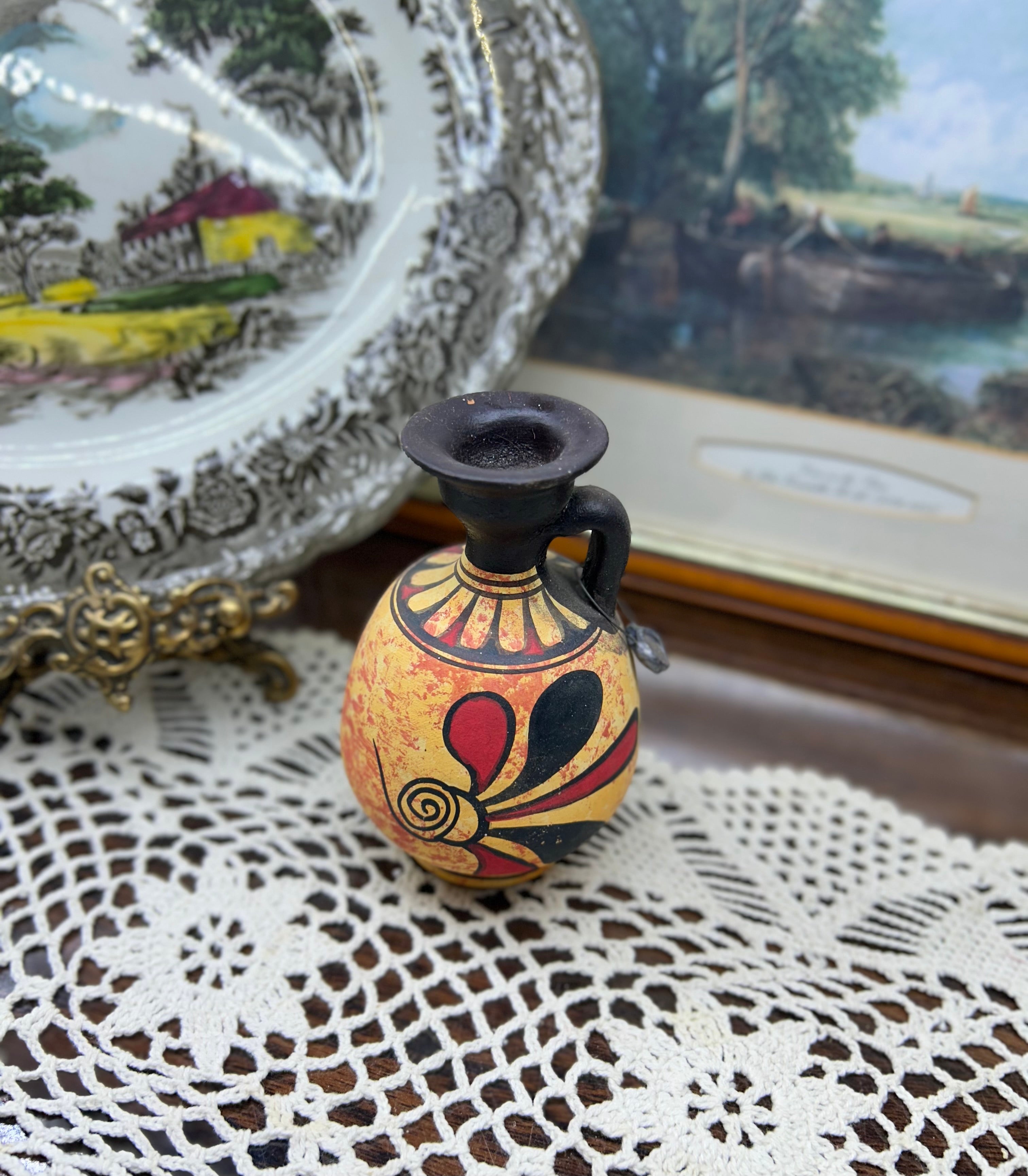 Greek Greek ceramic small oinochoe (wine jug) or amphora-style vase