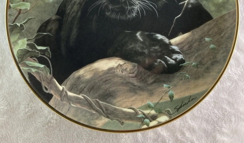 vintage Franklin Mint collector's plate titled "Silent Watch" featuring a black panther 8”