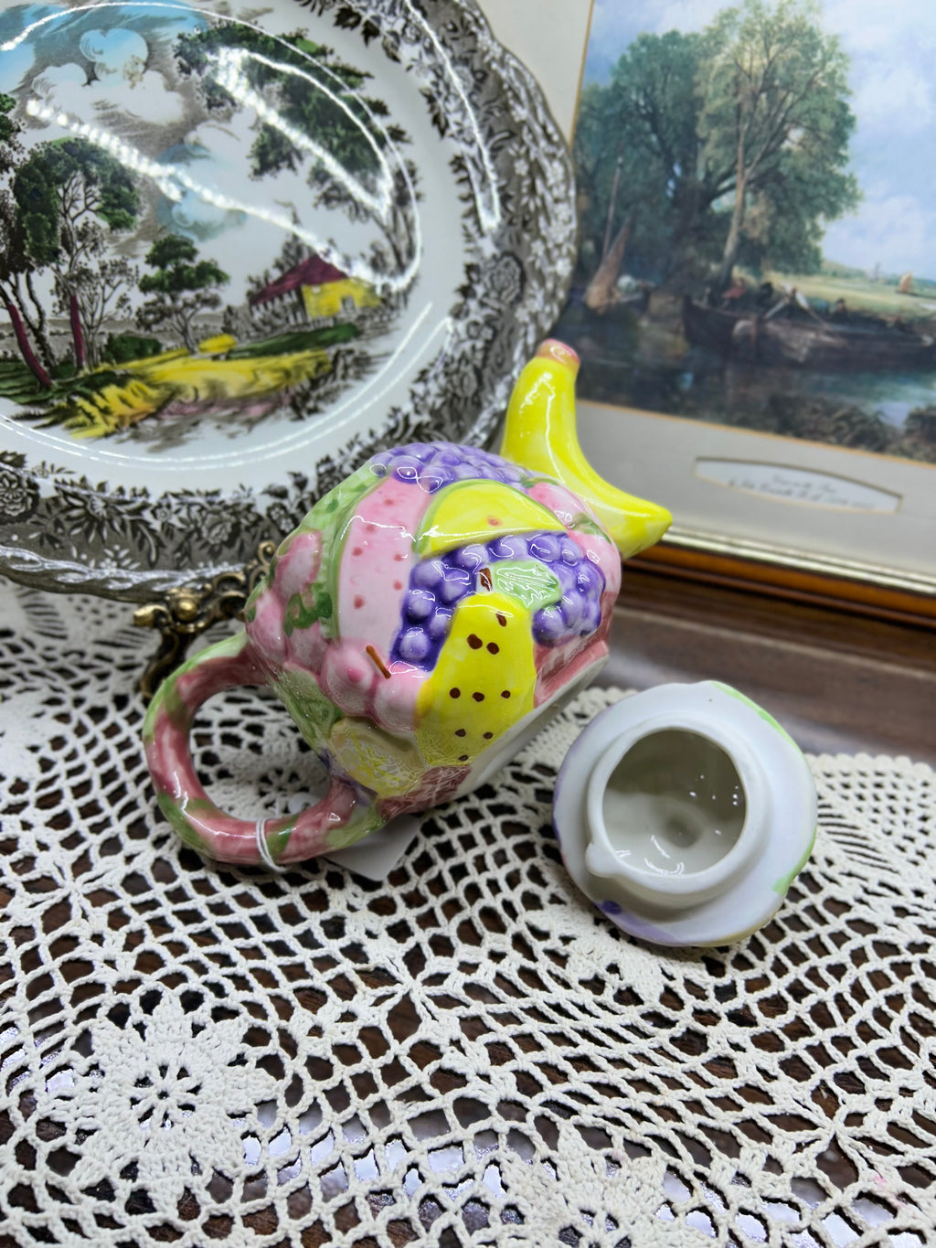 Vintage handpainted 3D Otagiri Fruit Basket teapot