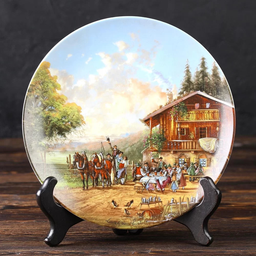 "Rast im Gasthof" Vintage 7” collector’s plate from Lückel’s Idyllic Village Life (Seltmann Weiden, 1987)