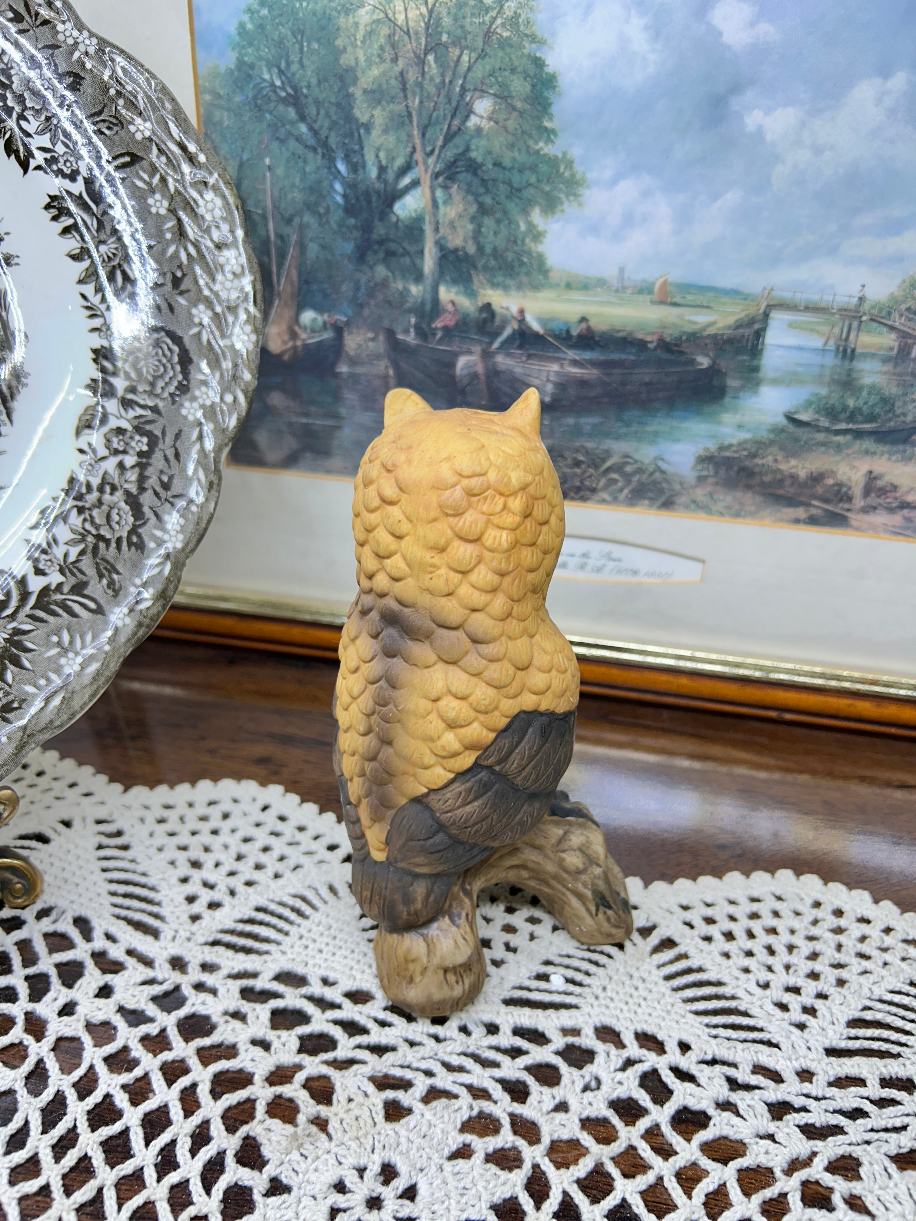 Vintage hand-painted owl figurine 5”