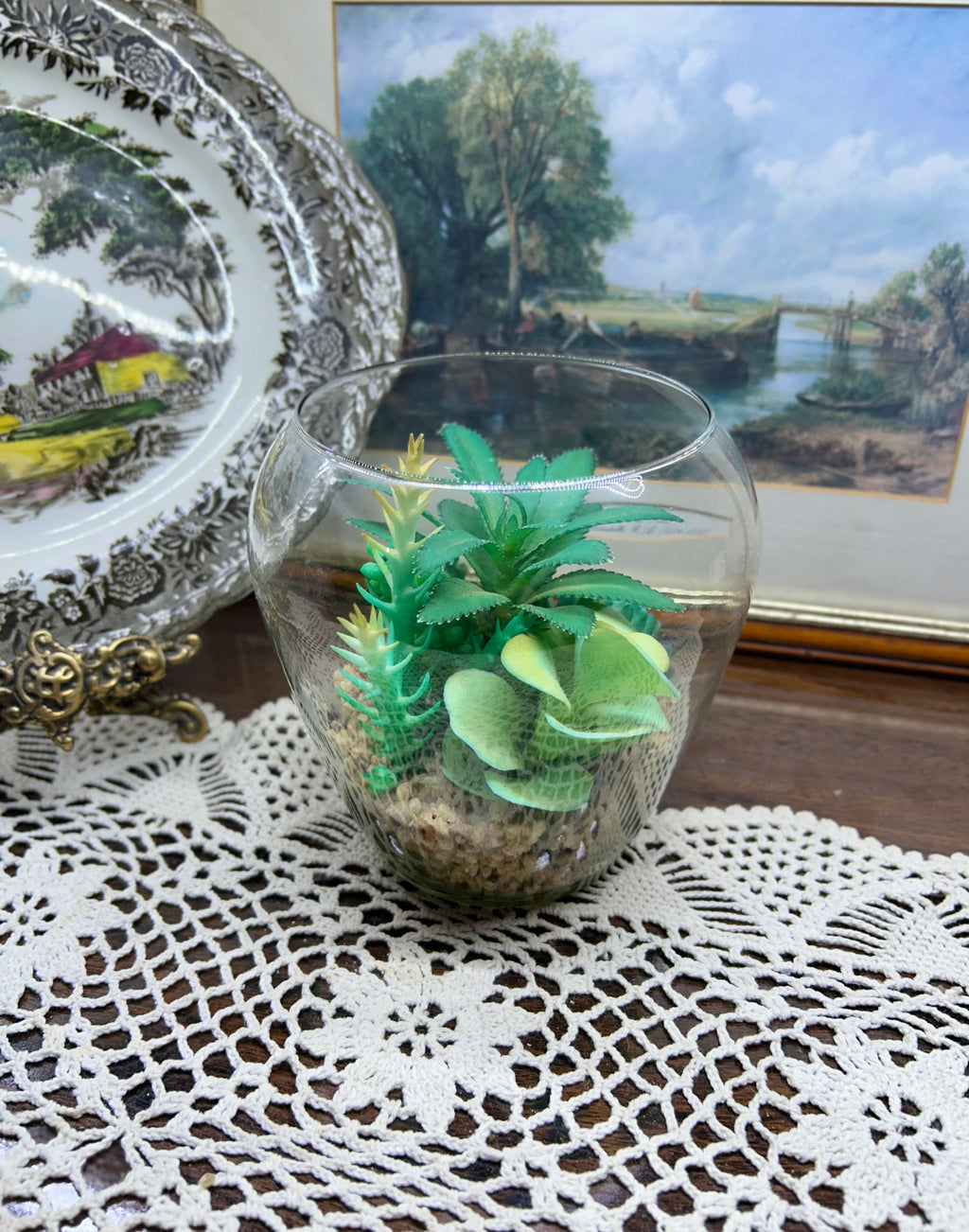Assorted succulent glass terrarium