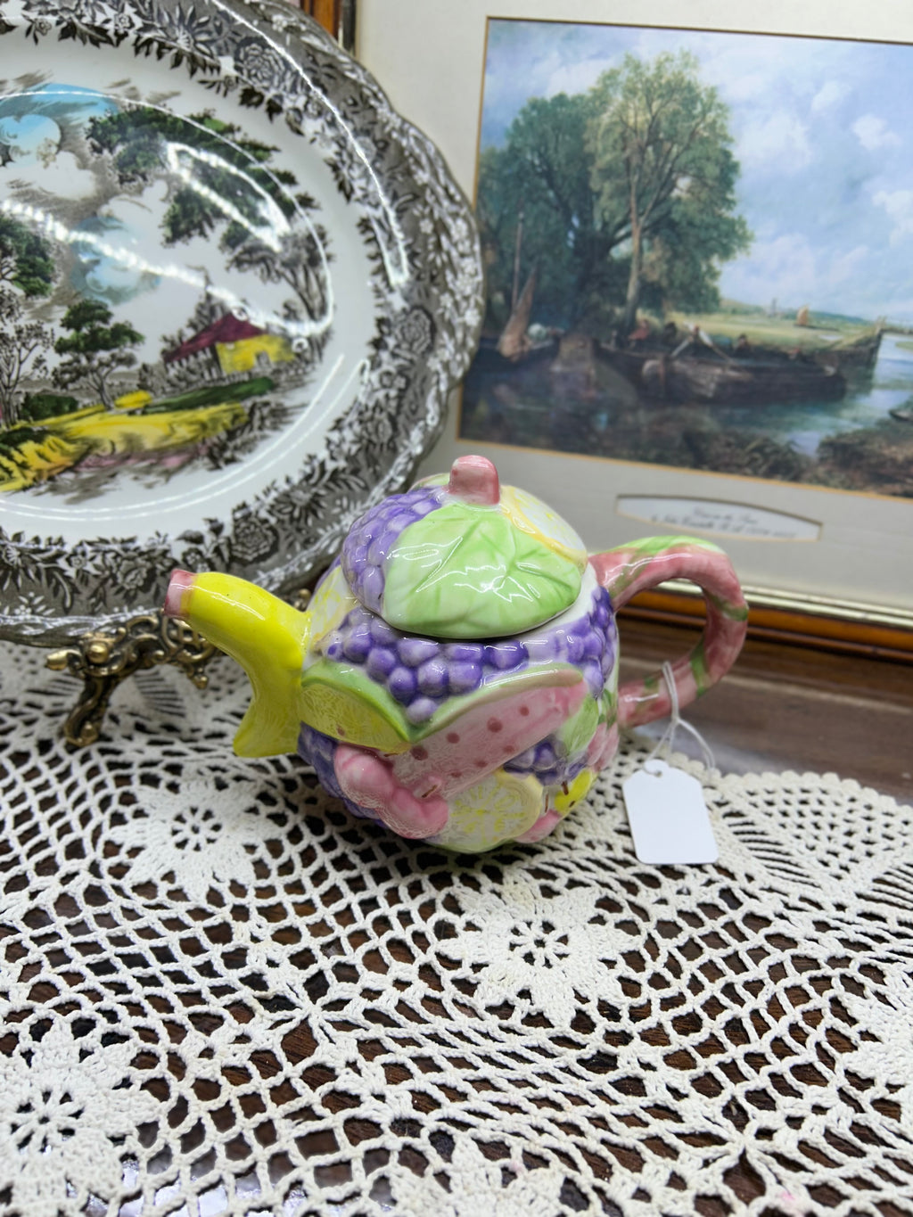 Vintage handpainted 3D Otagiri Fruit Basket teapot