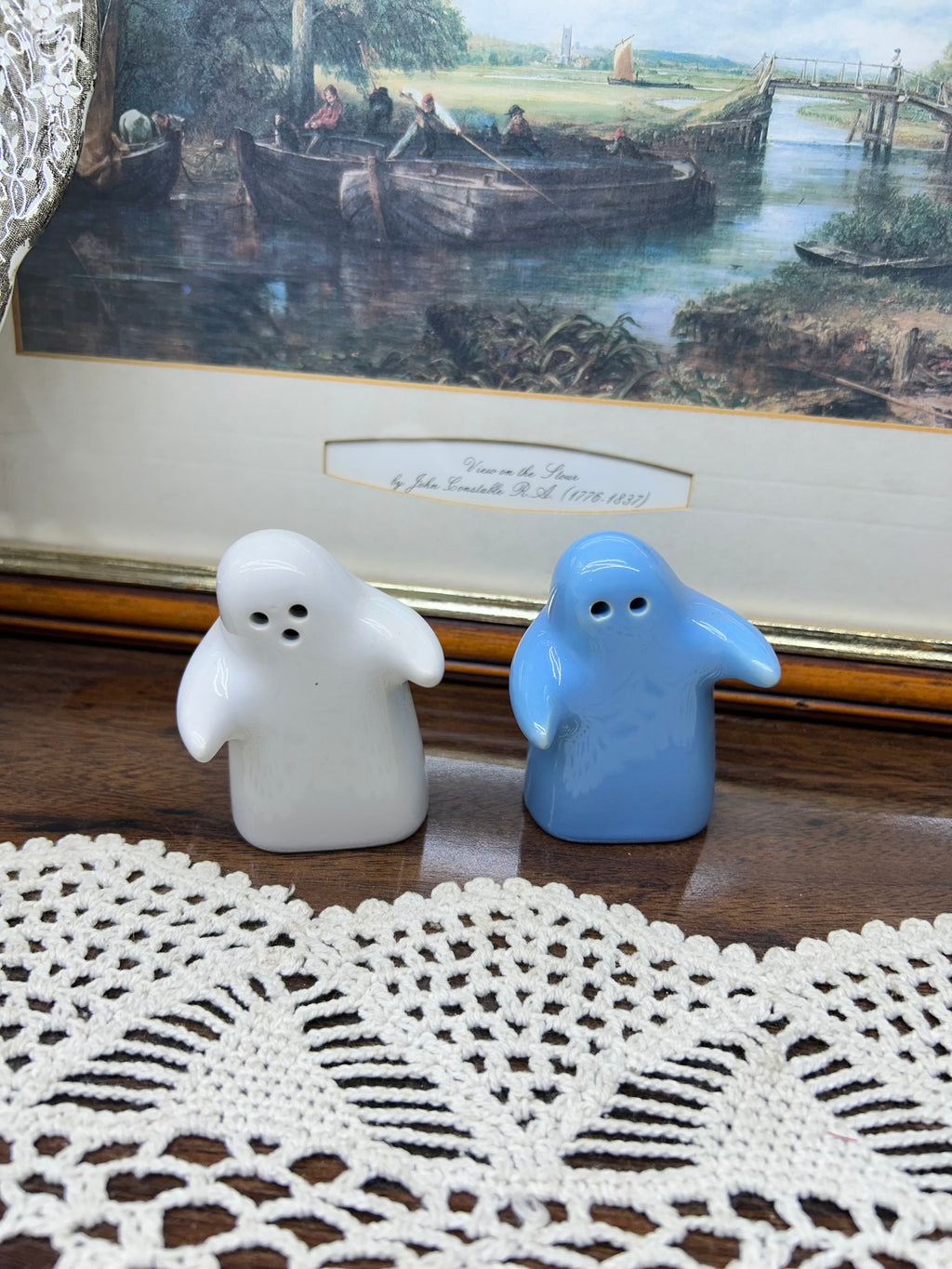 Ceramic "Hugging Ghost" salt and pepper shakers