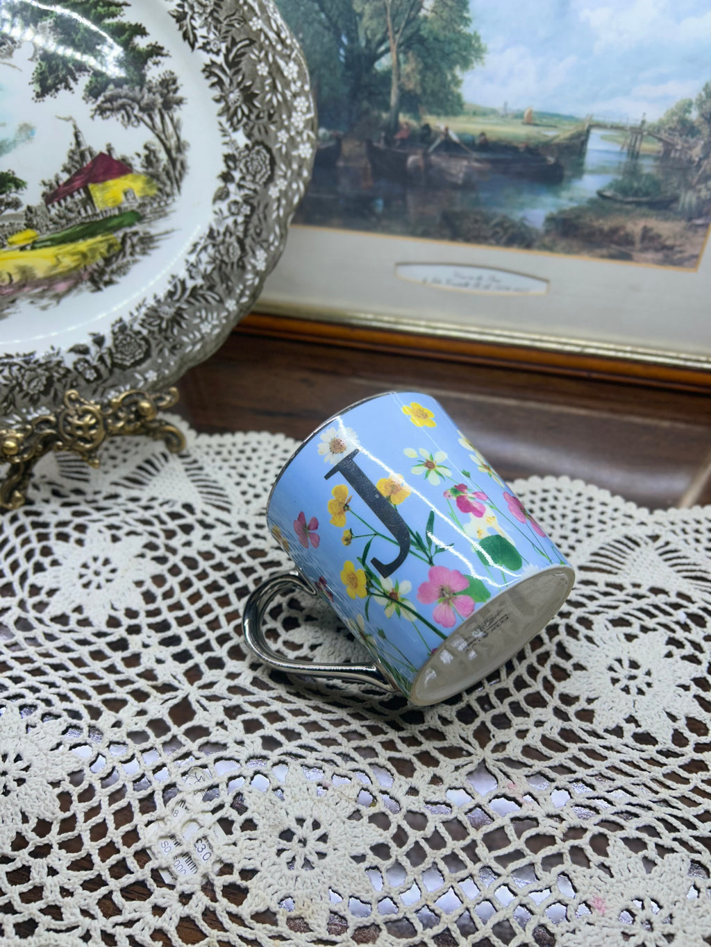Floral ceramic initial “J” mug