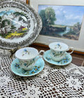 Royal Albert “Brigadoon” teacup and saucer set, featuring a Scottish thistle pattern