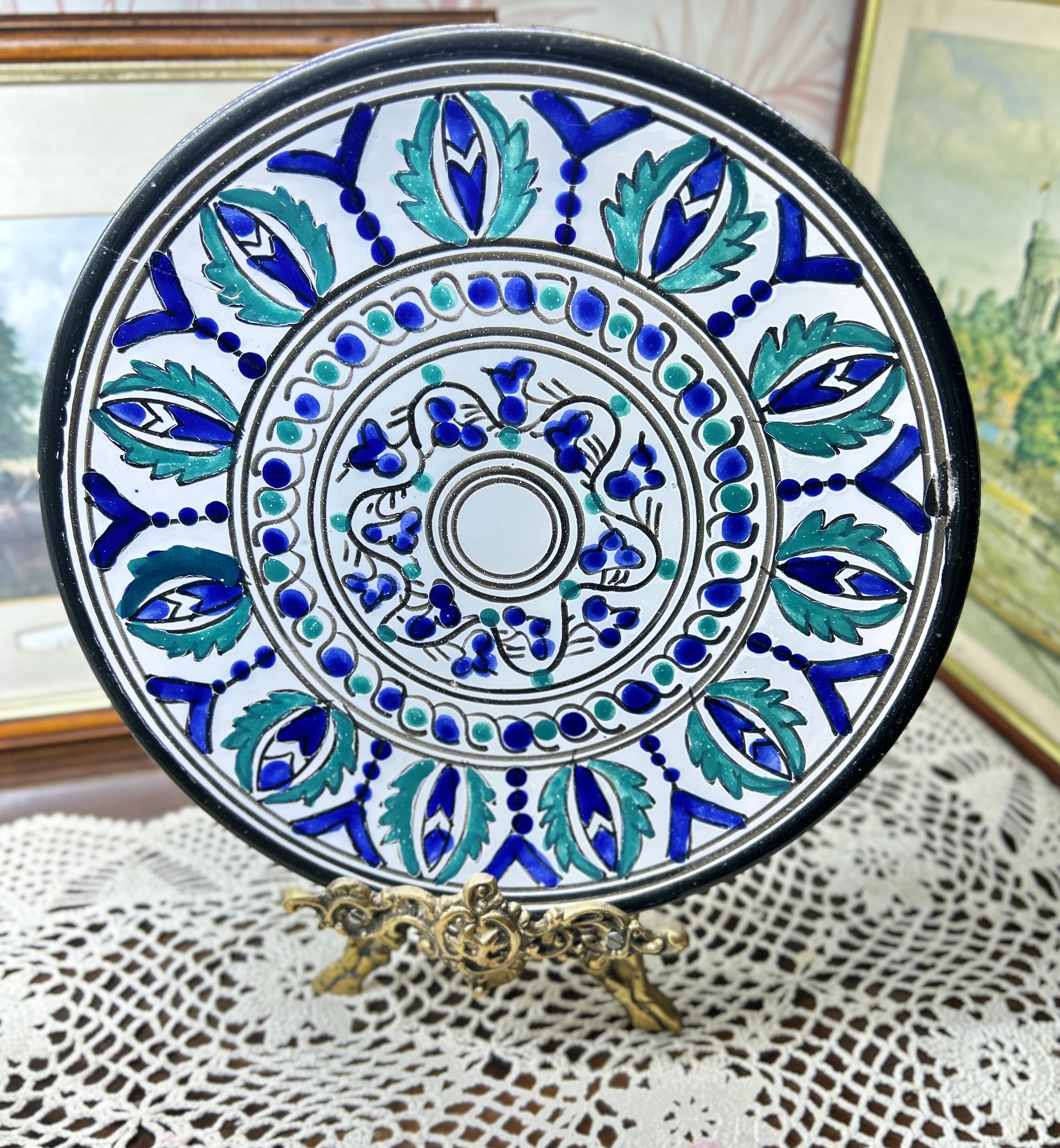 Hand-painted Tunisian ceramic decorative plate 12”