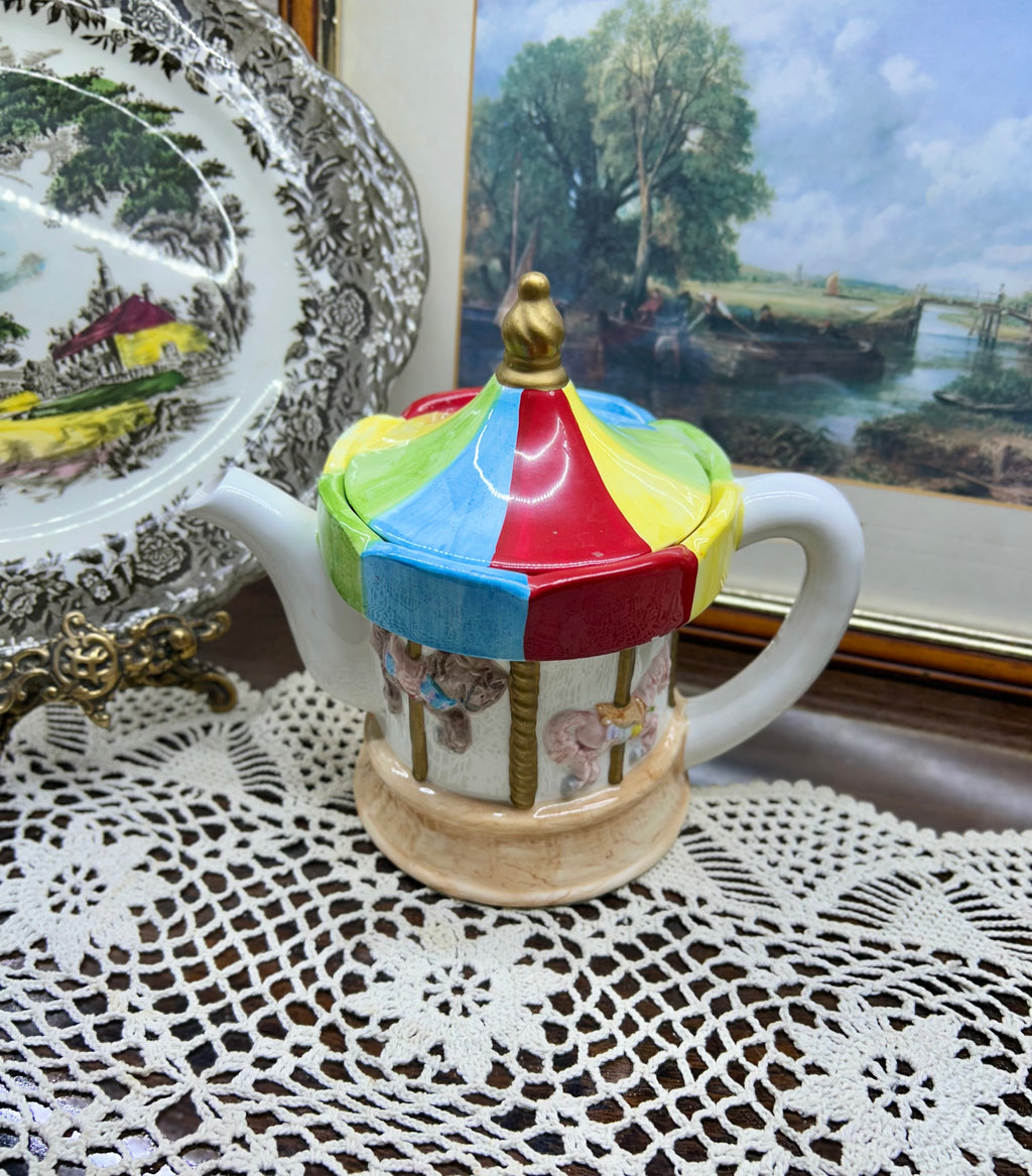 Leonardo Collection Carousel Teapot |Vintage Ceramic| Whimsical & Rare
