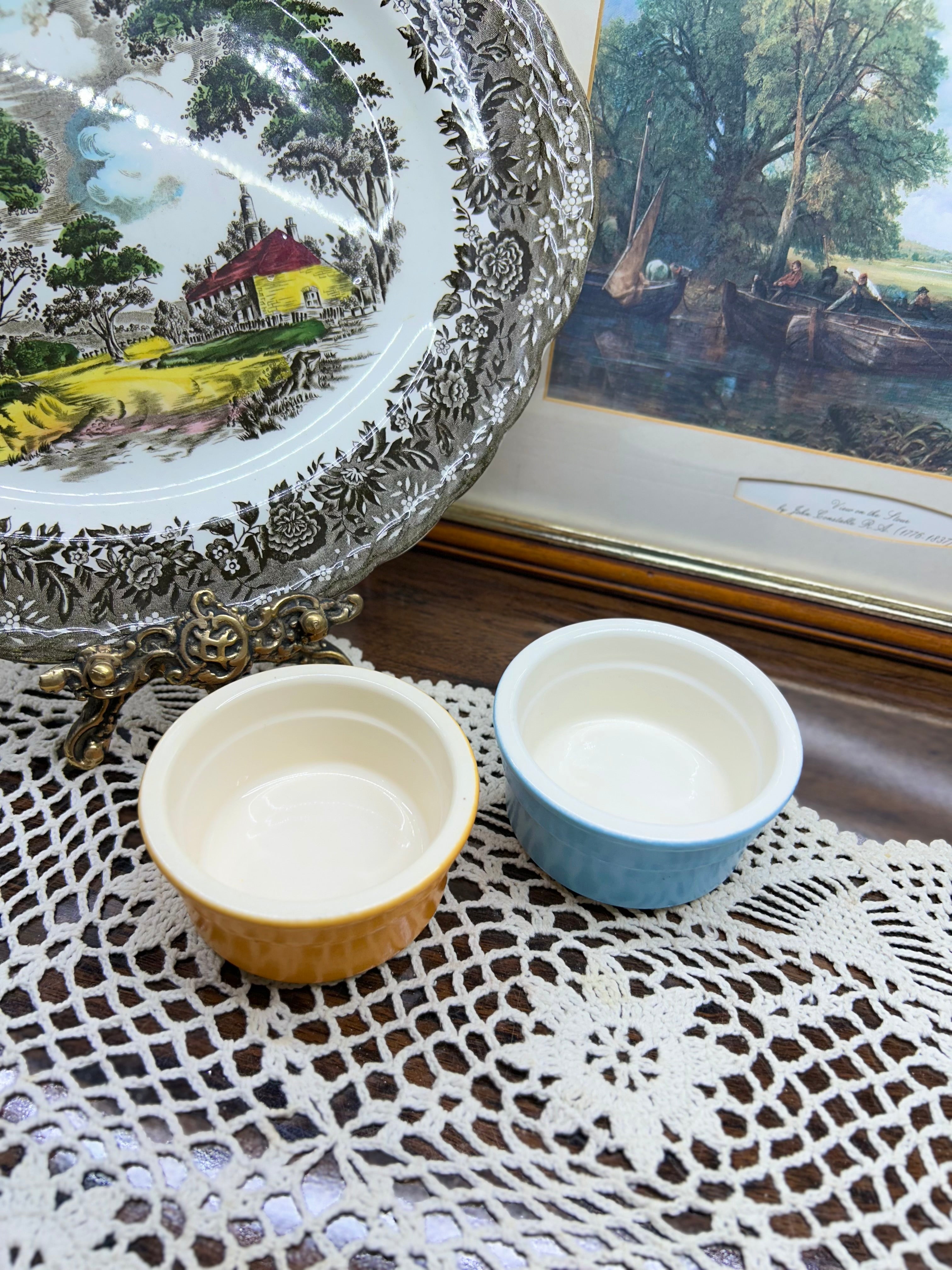 Vintage Cermer stoneware ramekins French baking dishes — SET OF 2