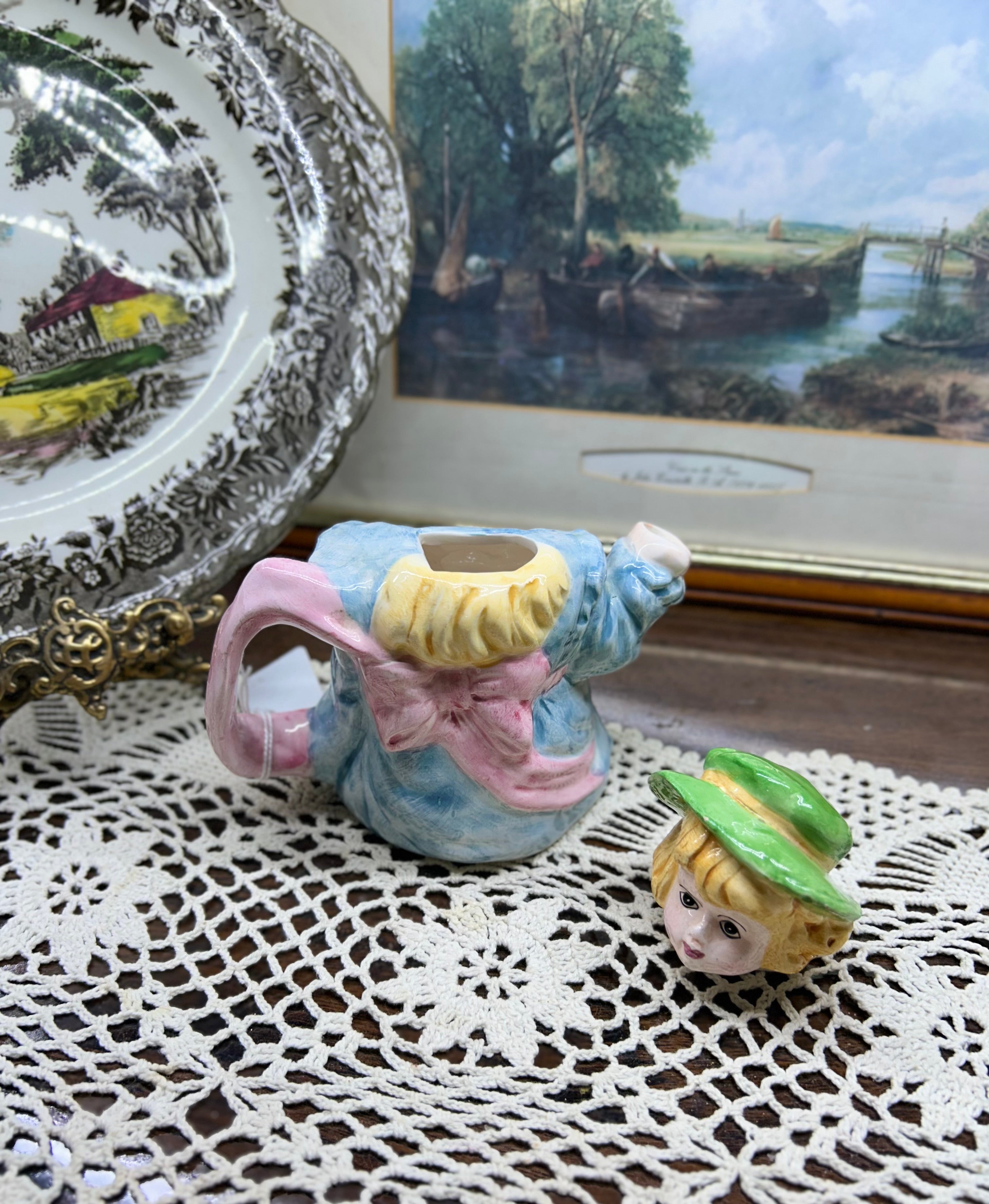 Vintage decorative hand-painted novelty figurine teapot