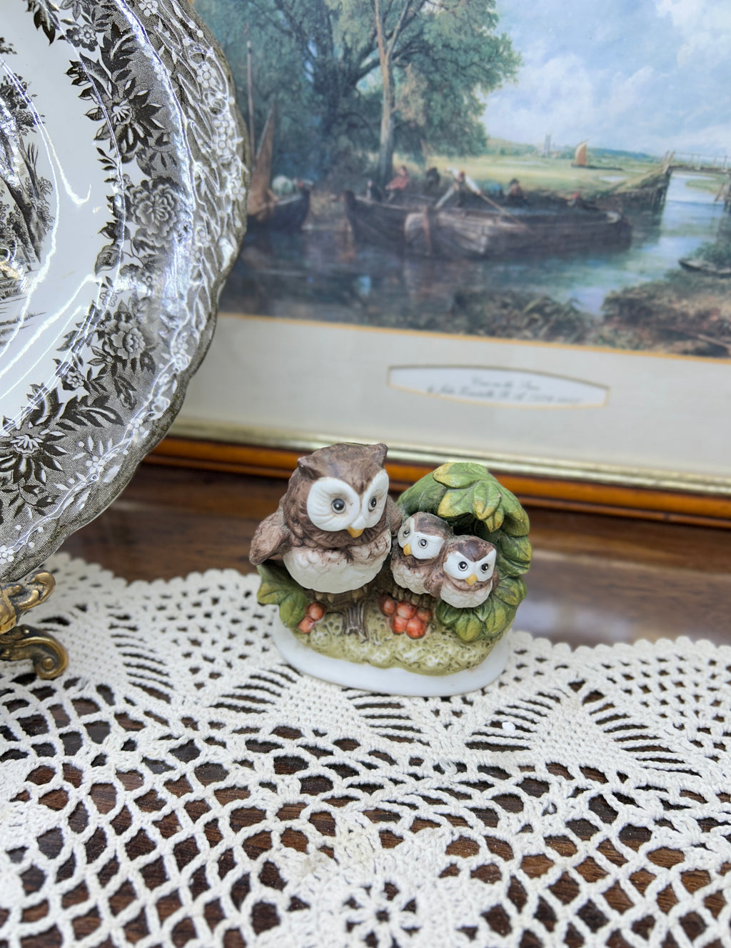 Vintage porcelain hand-painted owl figurine