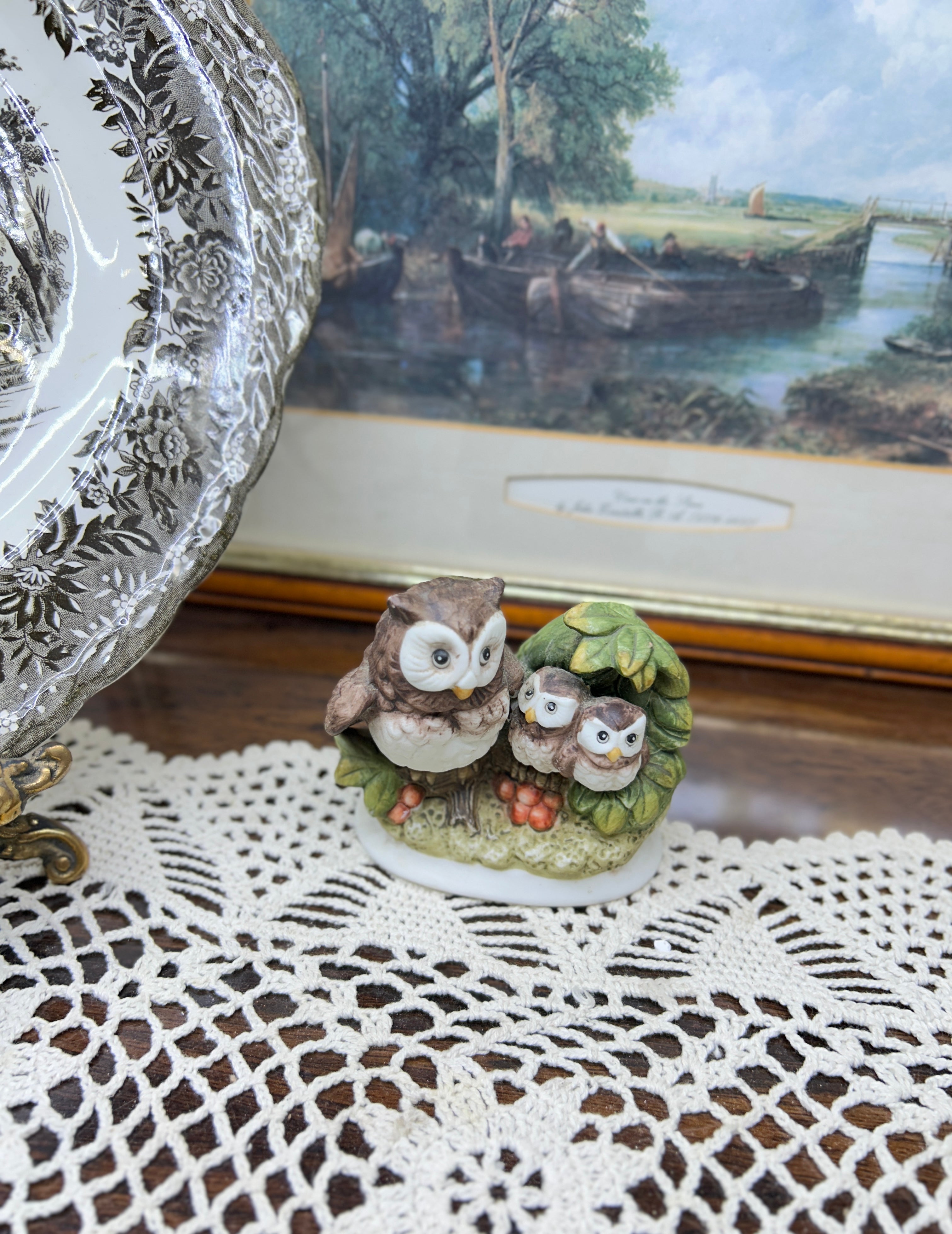 Vintage porcelain hand-painted owl figurine
