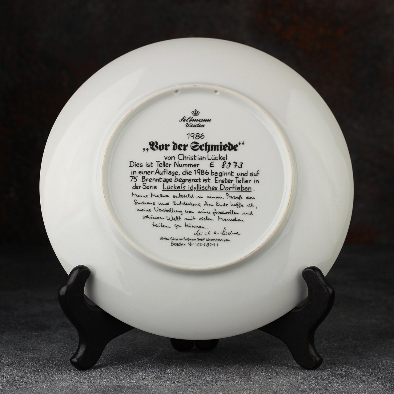 "The Blacksmith" — Vintage 7” collector’s plate from Lückel’s Idyllic Village Life (Seltmann Weiden, 1987)