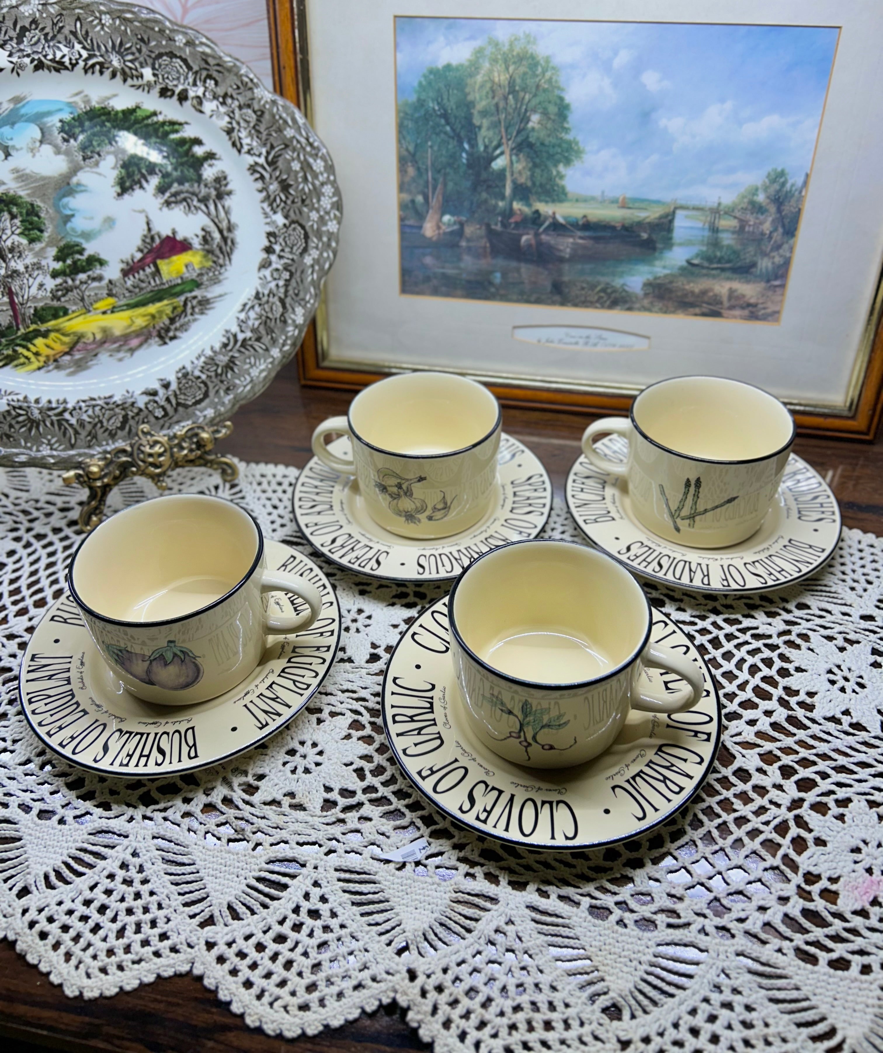 Vintage RAYWARE “Market Garden” ceramic tea set — serving of four