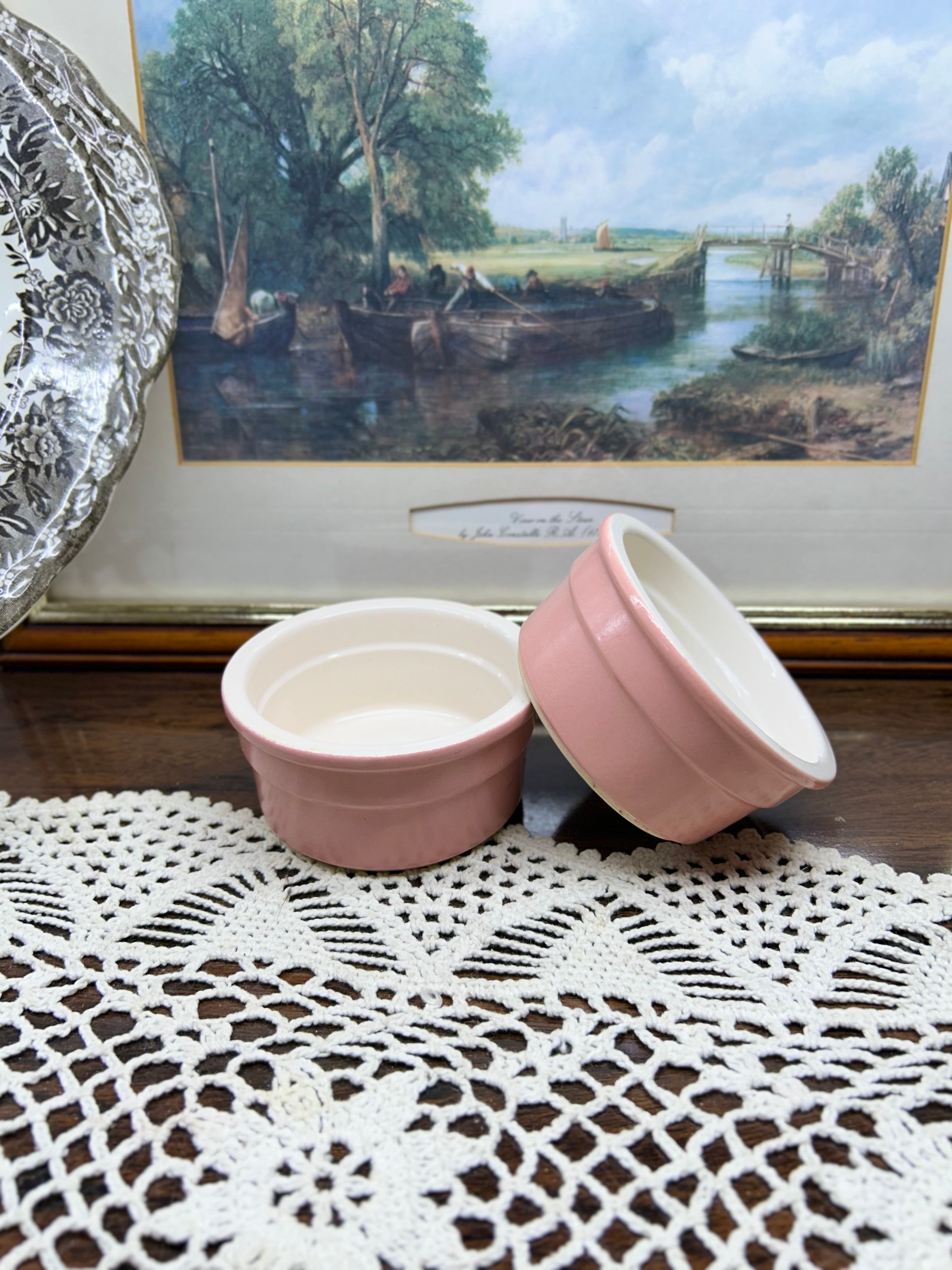 Vintage Cermer stoneware ramekins French baking dishes — SET OF 2