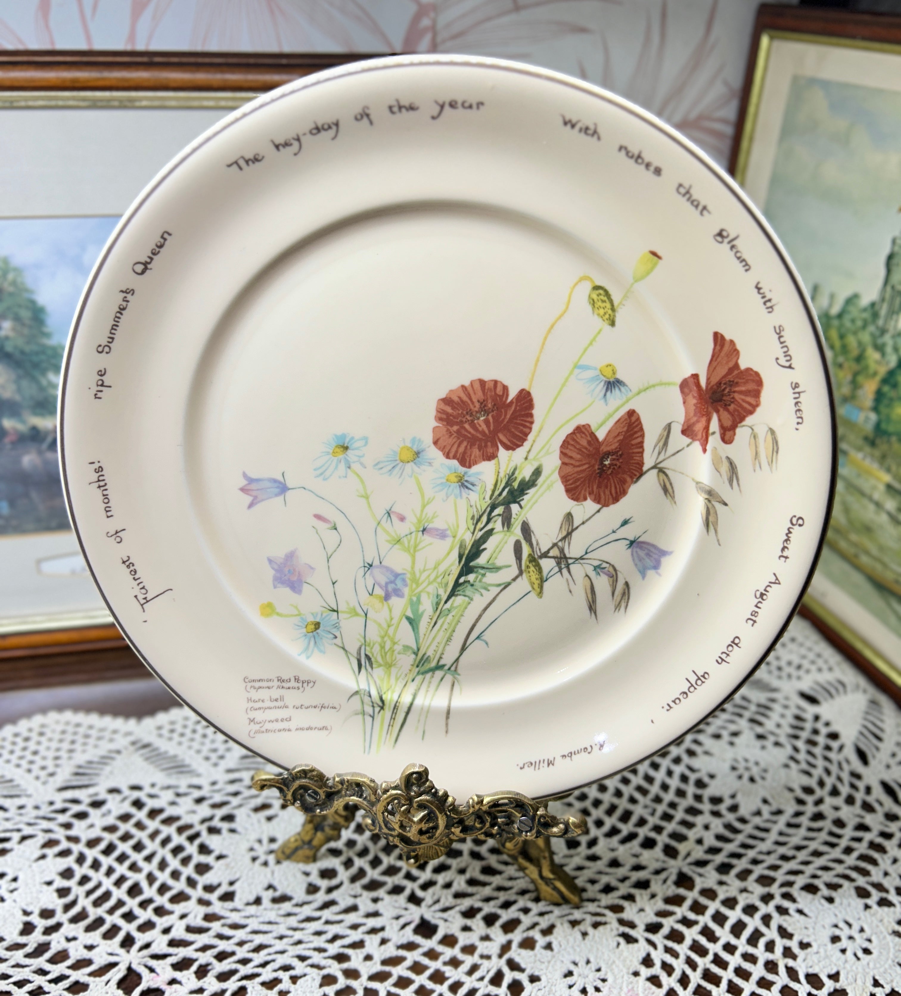 Vintage Noritake wall plate featuring a floral design from "The Country Diary of an Edwardian Lady" series 12”