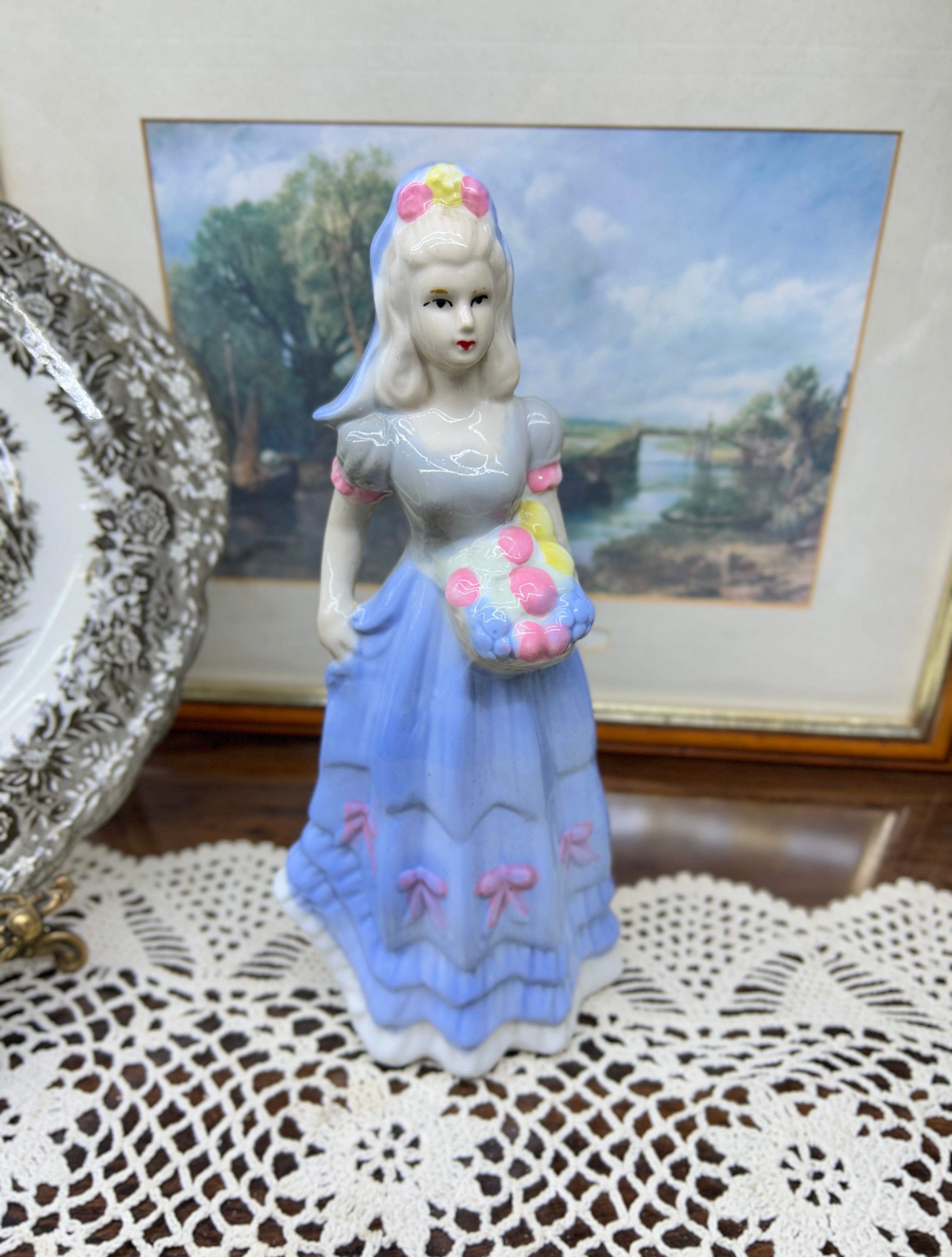 Vintage hand-painted porcelain Crinoline Lady figurine — JAPAN