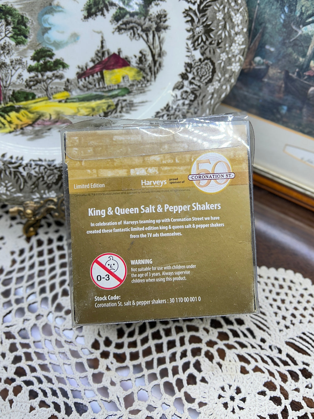 Limited edition Luzerne porcelain salt and pepper shakers — feature a vibrant "King & Queen" design (boxed)