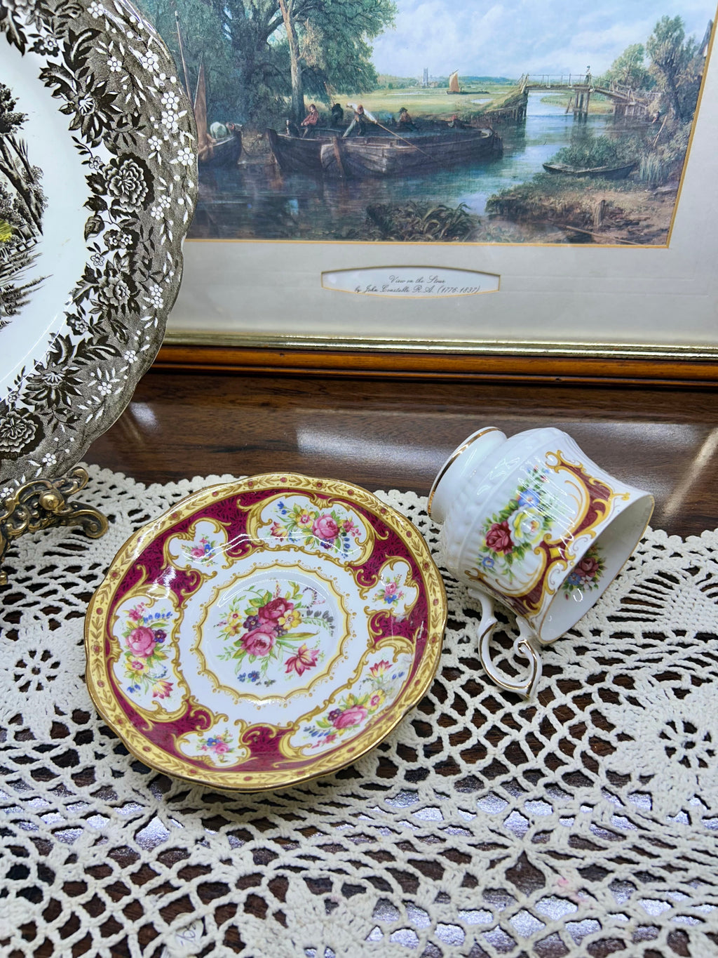 vintage Royal Albert & Queens teacup and saucer in the "Lady Hamilton" pattern — England
